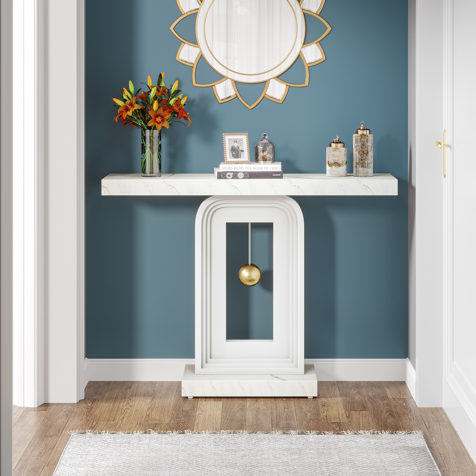 Modern Console Table, 39.4-Inch Faux Marble Sofa Table for Living Room, Hallway