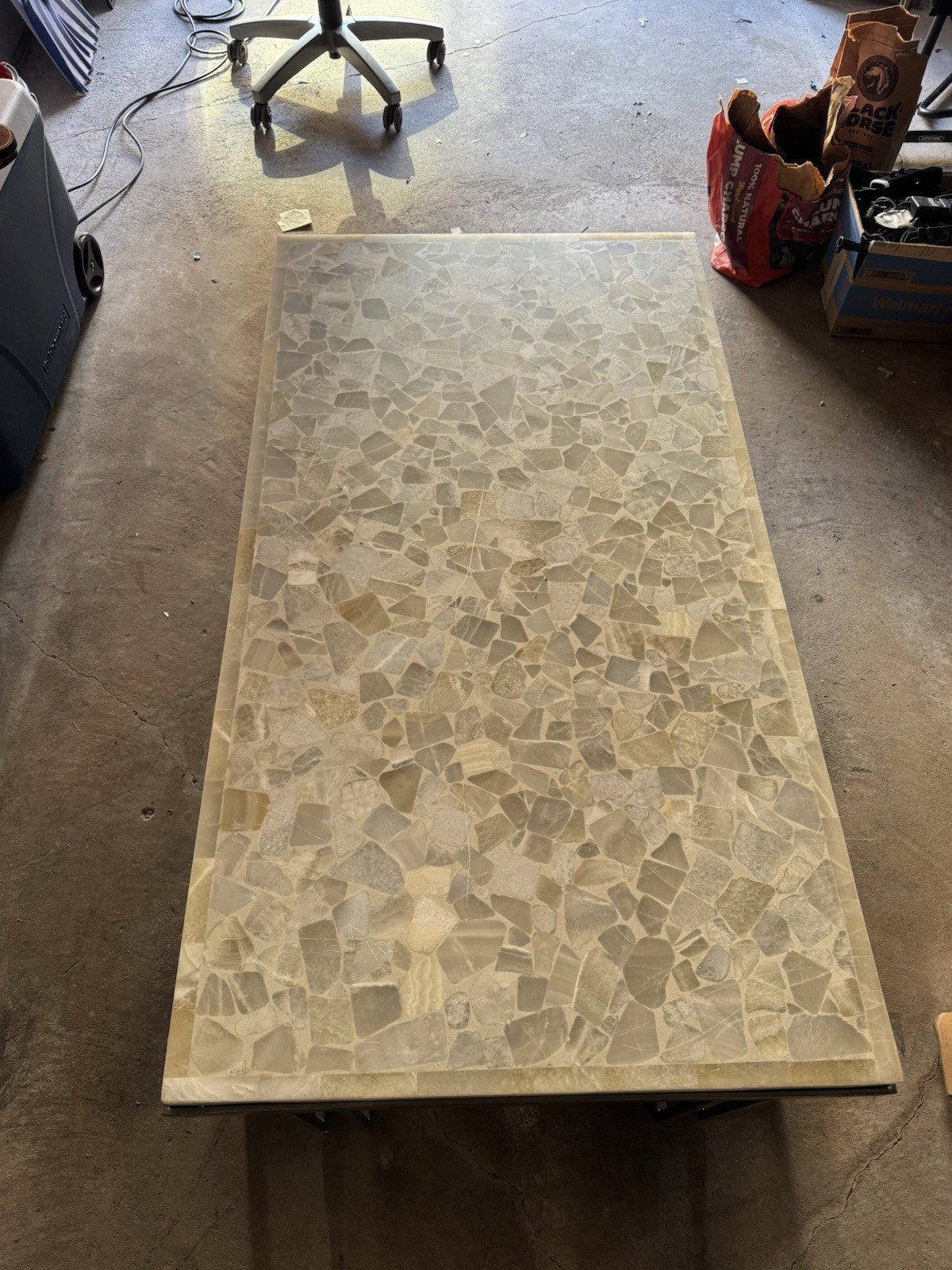 Hooker Furniture Melange Marin Coffee Table 58″ White Onyx Metal Base 638-50393