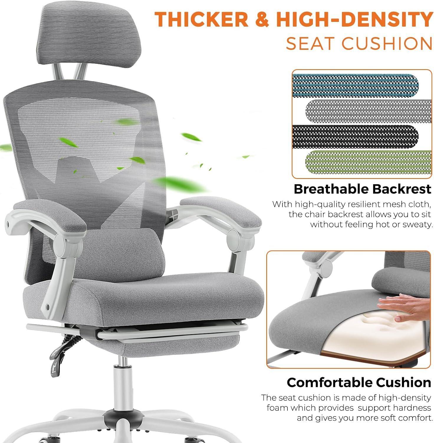 Gray Home Office Desk Chair Reclining High Back Mesh Swivel Rolling Task Chair
