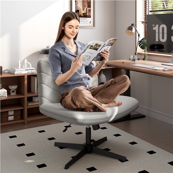Wide Criss Cross Chair Comfy Armless Swivel Desk Chair for Home Office Bedroom