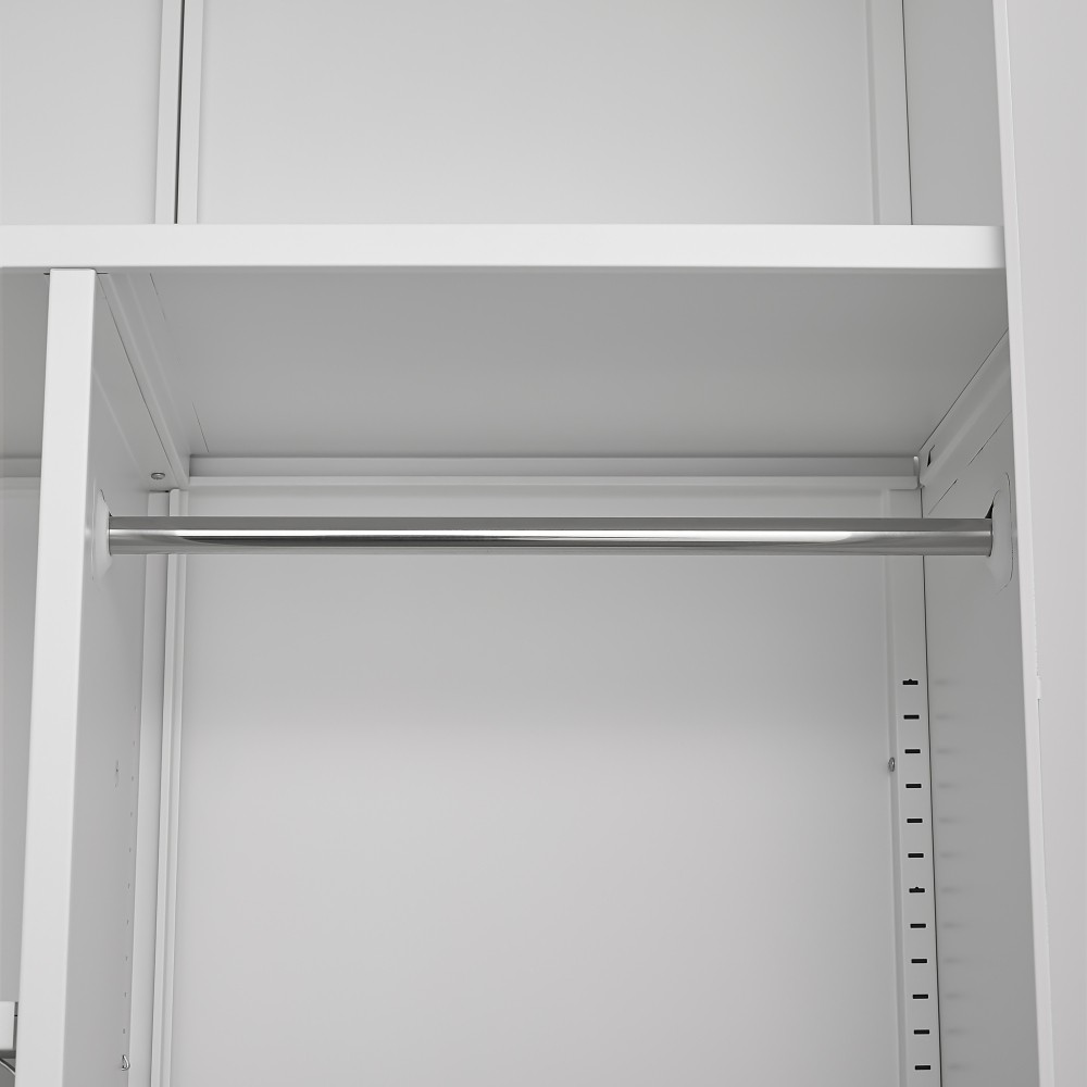 Wide Metal Storage Cabinet with Hanging Rod & Lock, Steel Wardrobe