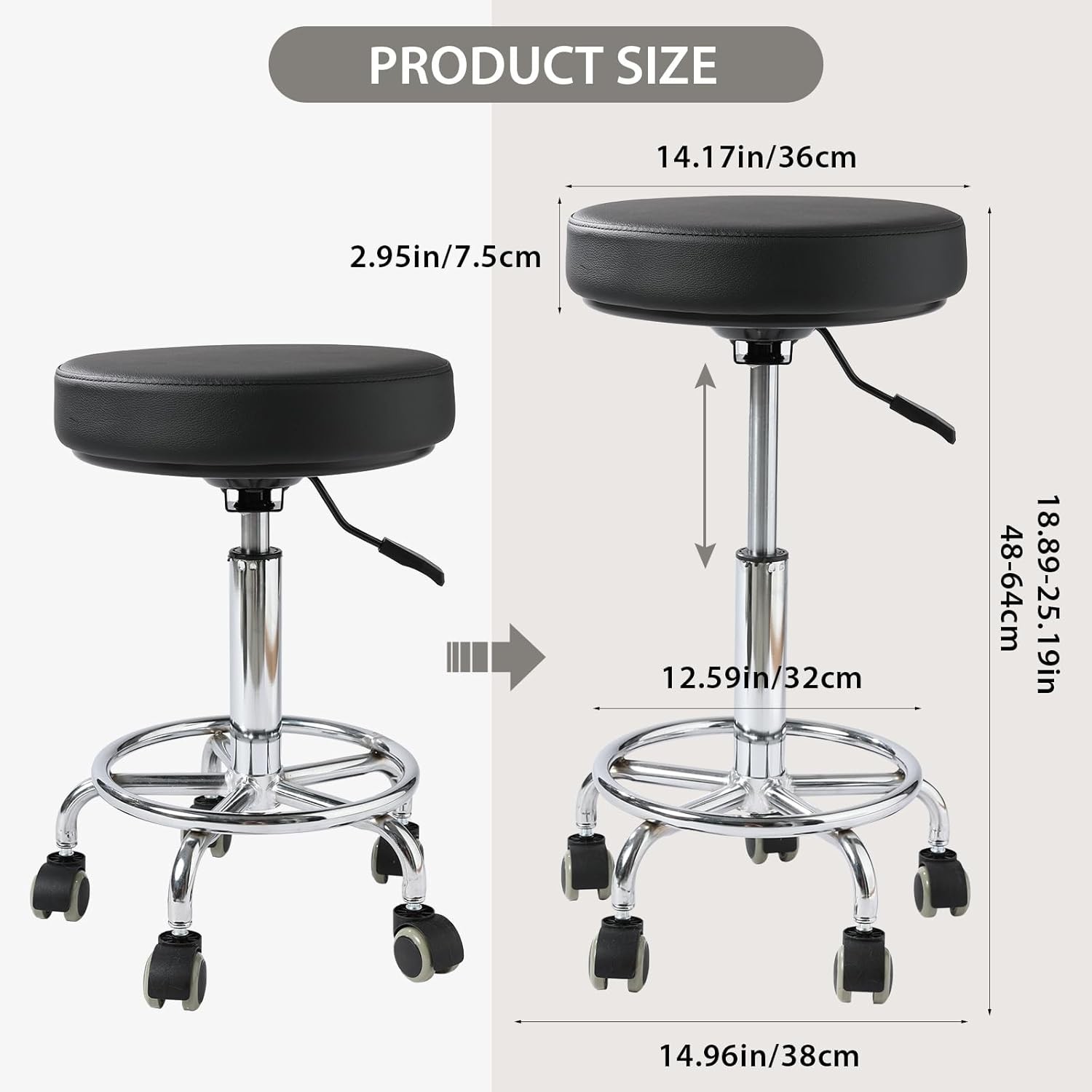 Adjustable Rolling Stool with Wheels Heavy Duty 500lb Round Rolling Stool wit…