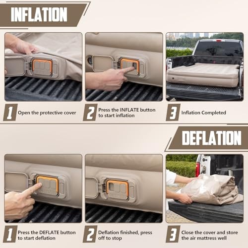Inflatable Truck Bed Air Mattress 6-6.5 FT Full Size, Built-in Air Pump,