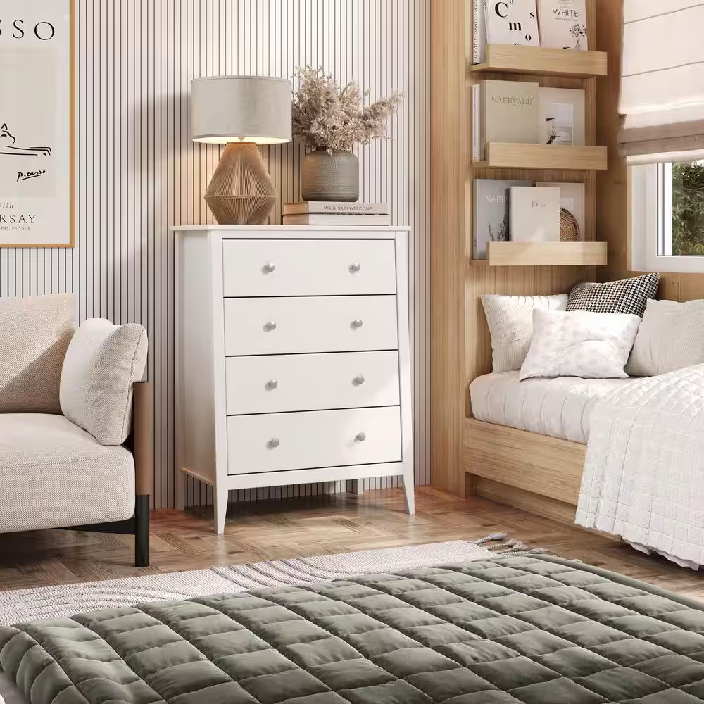 Solid Wood 4 Drawer Dresser 26 In. H X 13 In. W X 15 In. D-White