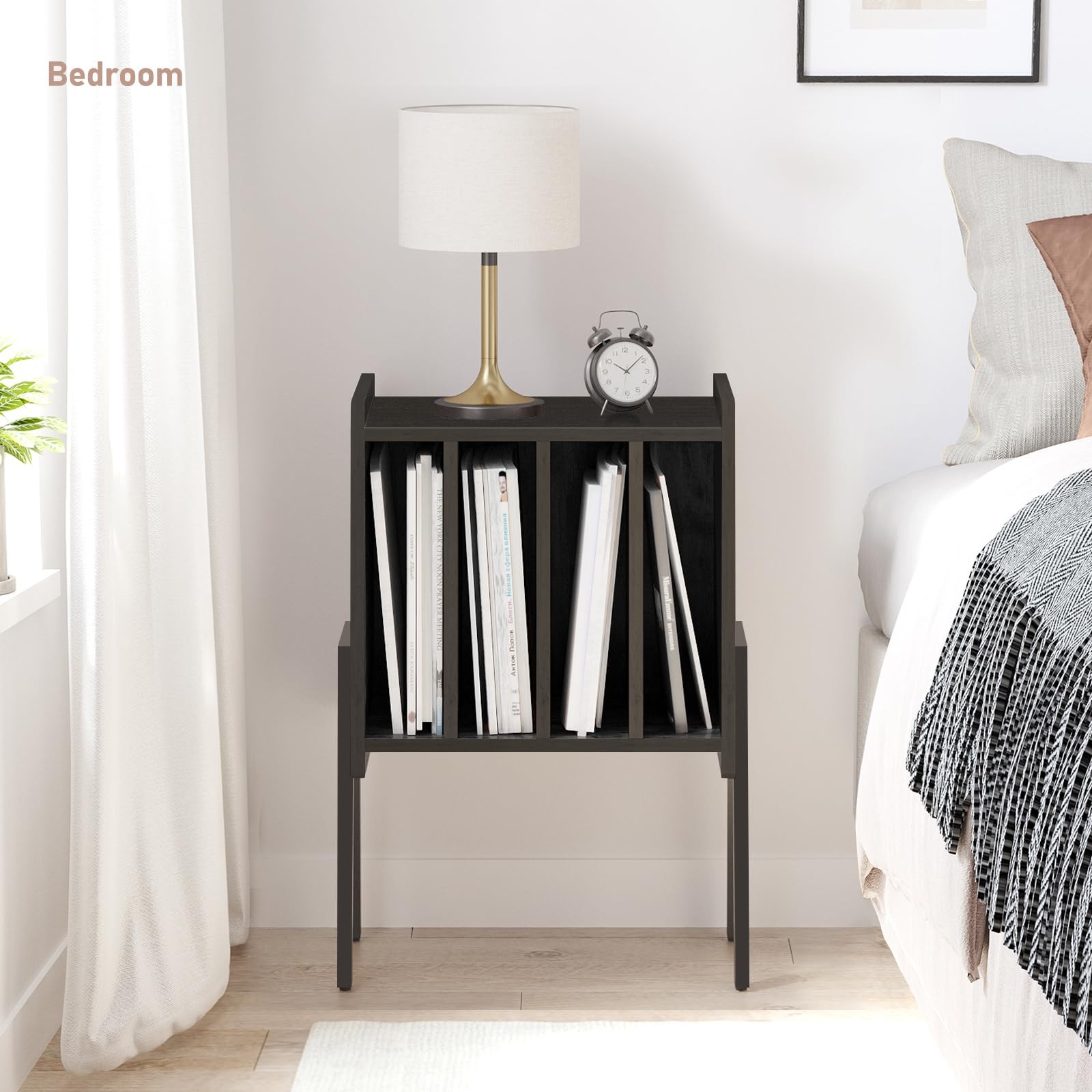 TUTOTAK Record Player Stand, Storage Table, End Table Small, Black