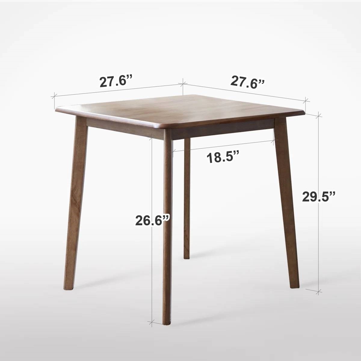 Solid Wood Mid Century Dining Table Walnut Brown 27.6in Square