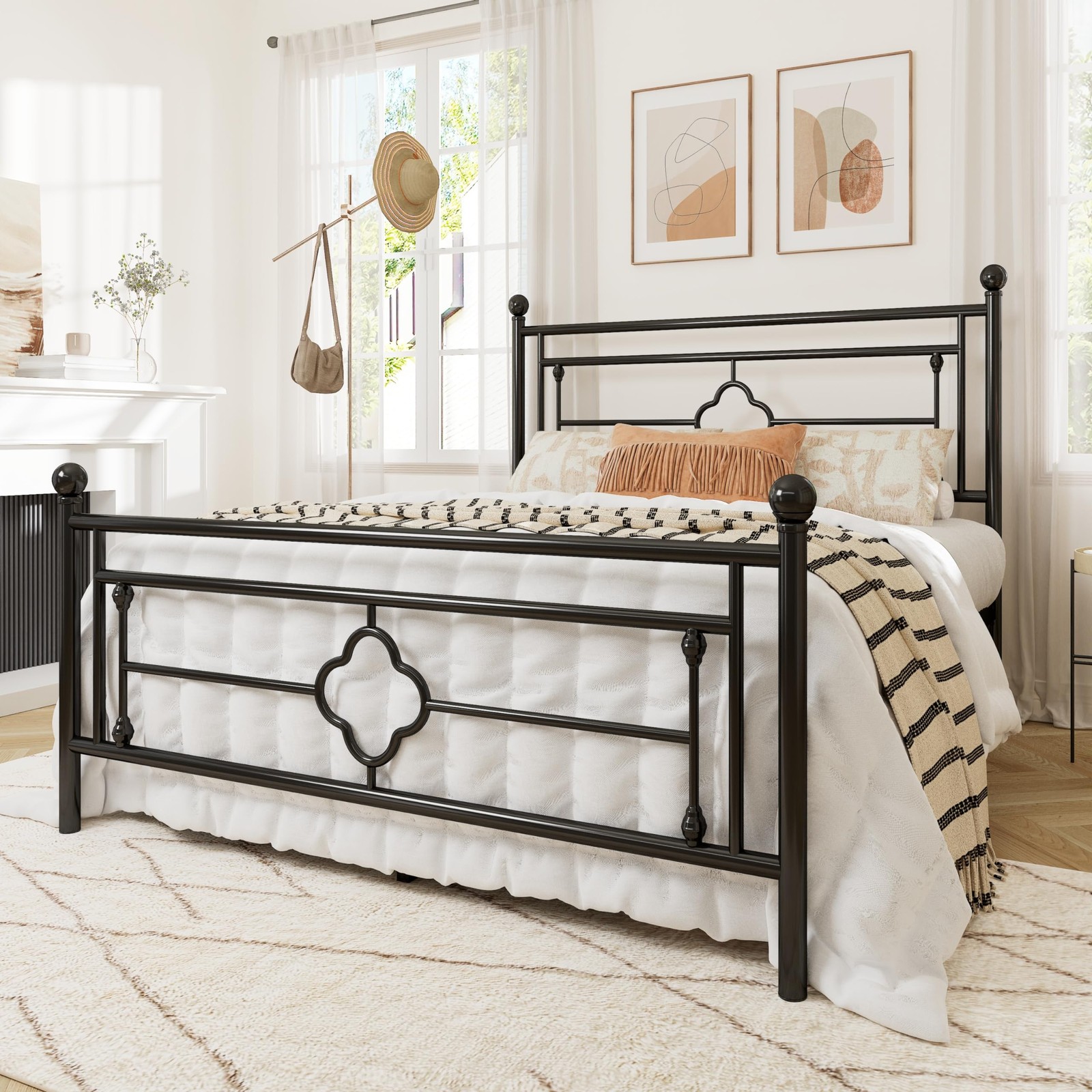 Allewie Queen Metal Platform Bed Frame with Headboard, Footboard, Black