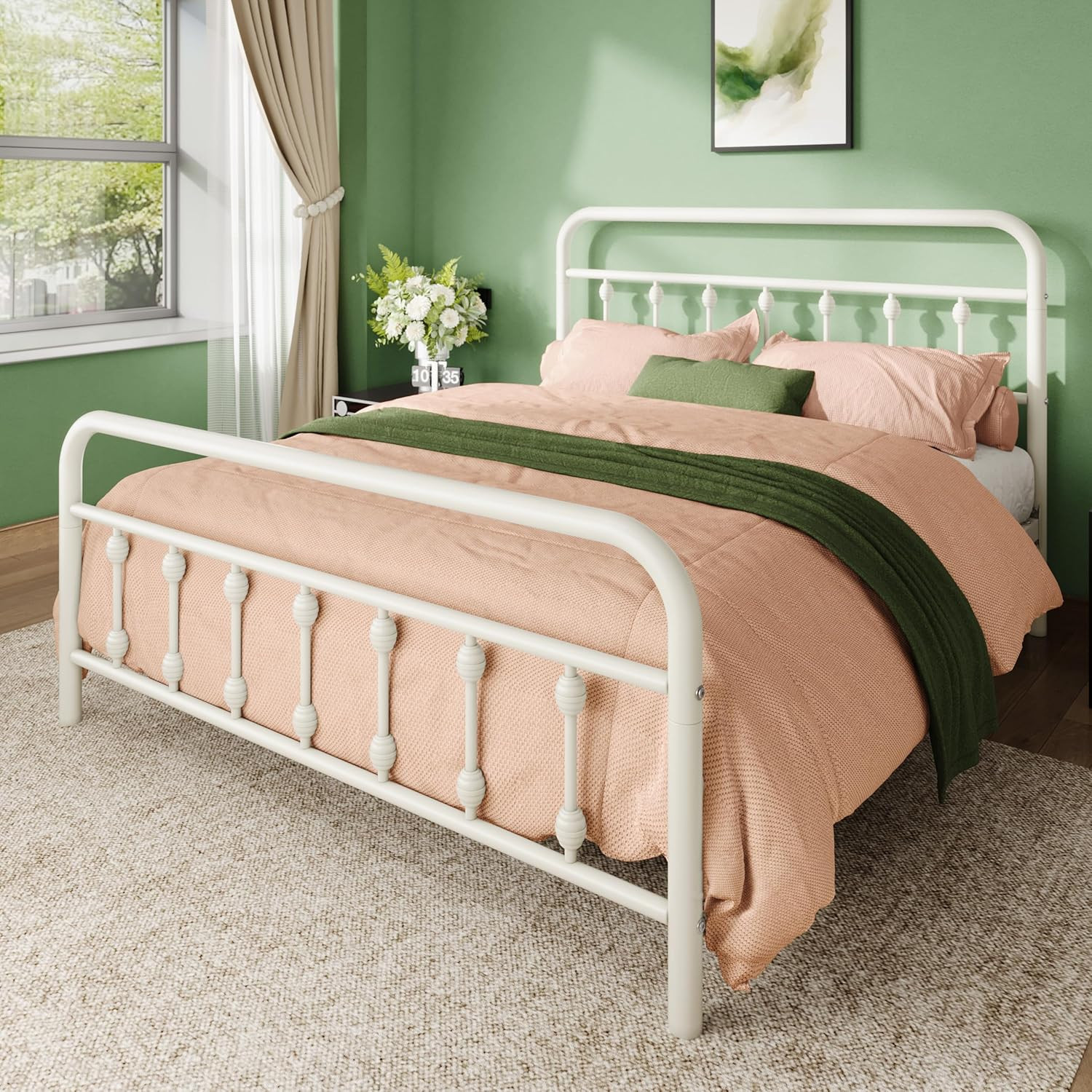 Allewie 14 Inches Full Size Metal Platform Bed Frame with Victorian Style Iron-A