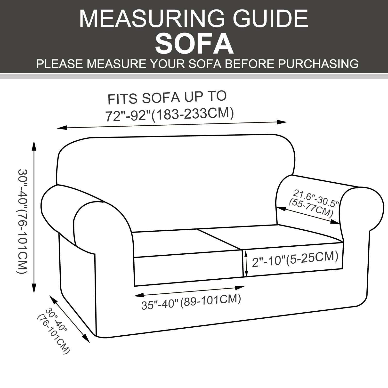 Luxshare Home 3 Pieces Stretch Couch Cover 2 Cushion, Sofa, Light Grey CSC-LF