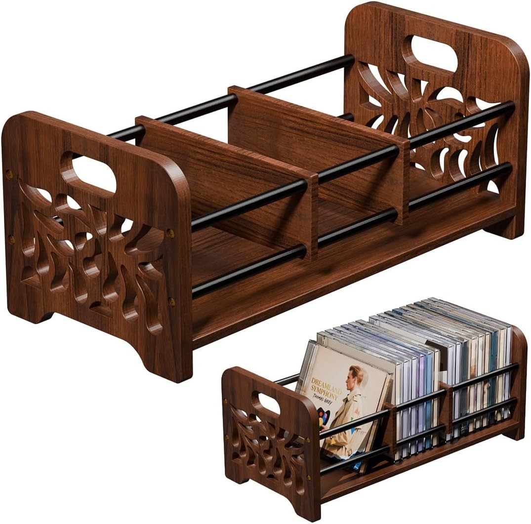 QILICHZ CD Holder,DVD Holder Storage,Wood CD Rack Organizer,DVD Rack,Cassette