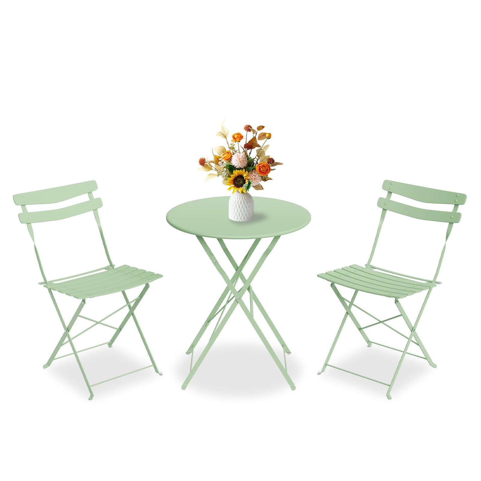3-Piece Patio Bistro Set with Small Table & 2 Folding Chairs for Balcony Porch