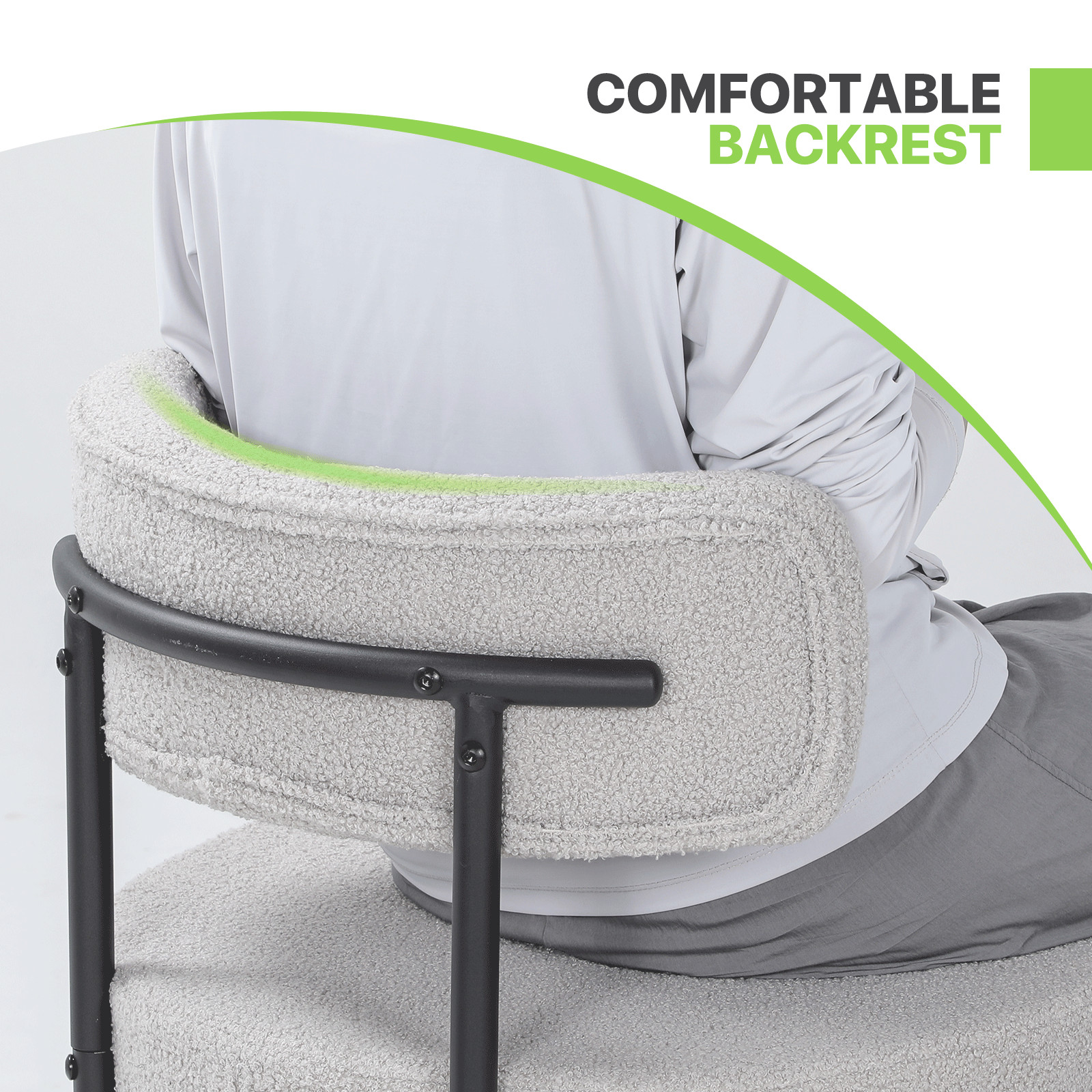 Gray Boucle Fabric Dining Chair Kitchen Dining Room Accent Padded Chair，Set of 2