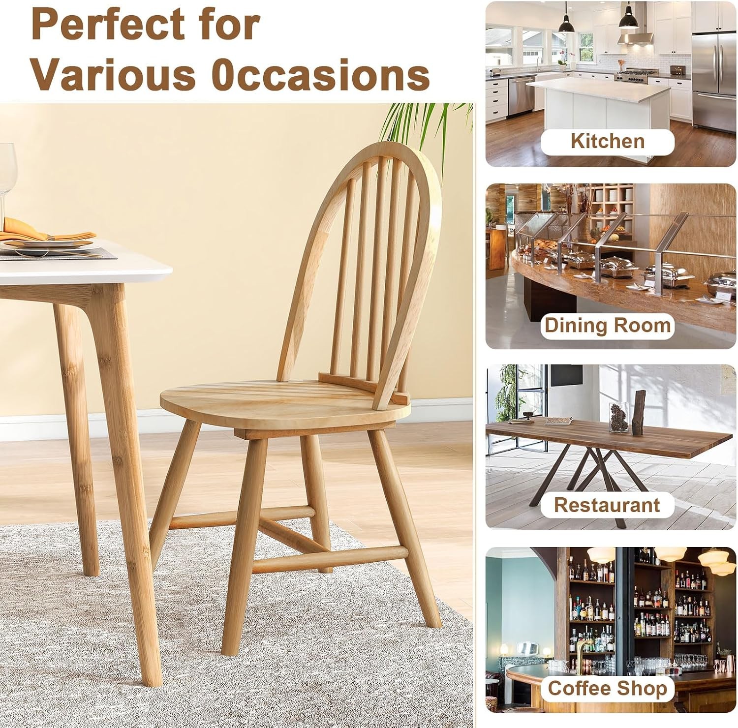 18″ Oak Dining Chairs Set of 2, Wood Windsor Chair with Spindle Back for Country