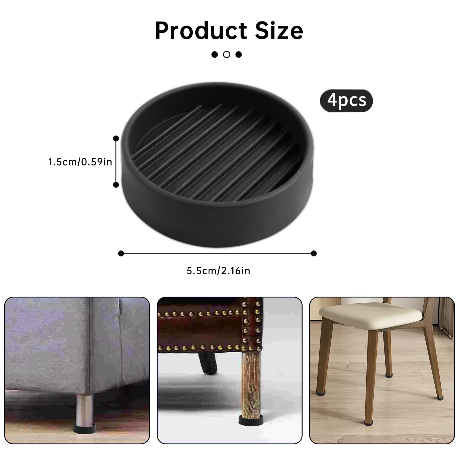 4 Pack Rubber Caster Cups, 2 X 2 Round Rubber Feet for Furniture
