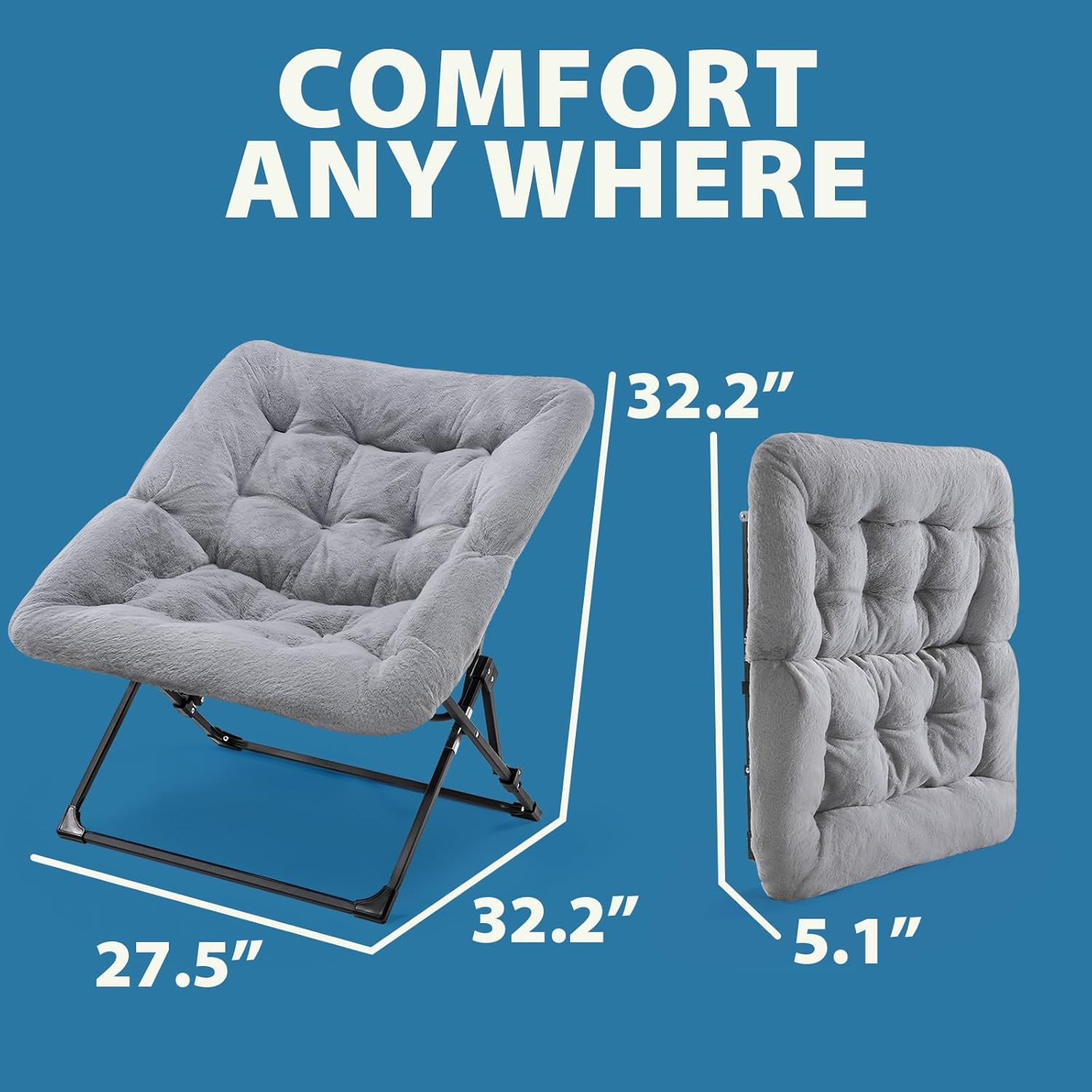Oakham Comfy Chair for Adults, Soft Faux Fur Folding Lounge for Bedroom Living R