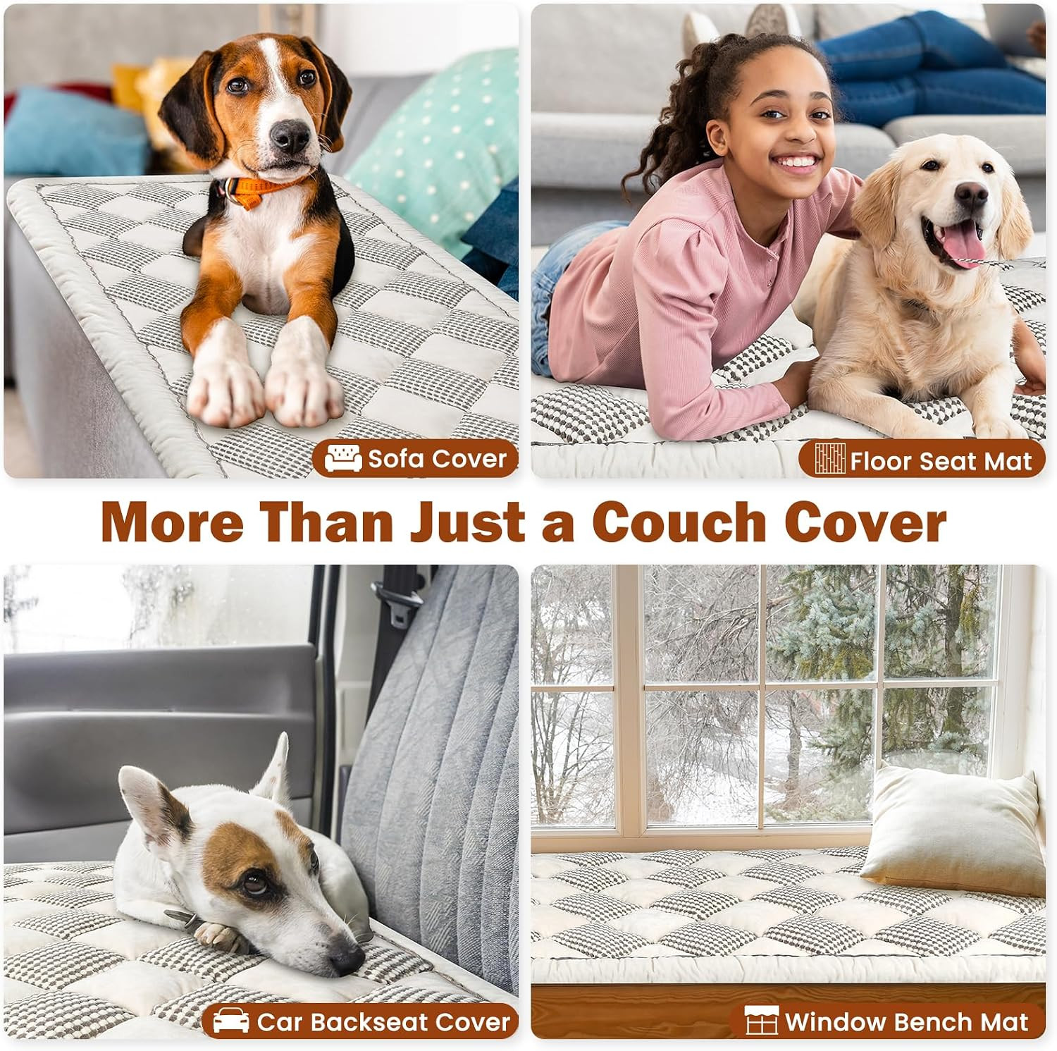 Stylish Checkered Couch Cover for Dogs – Washable Non-Slip Sofa Protector