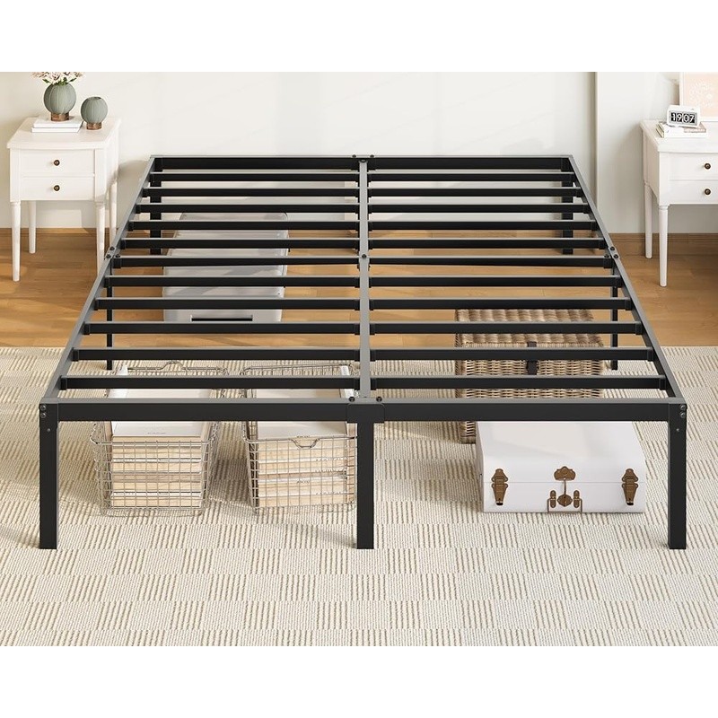 Metal Bed Frame W/ Storage Minimalist Design Easy Assembly Squeak Resistant New