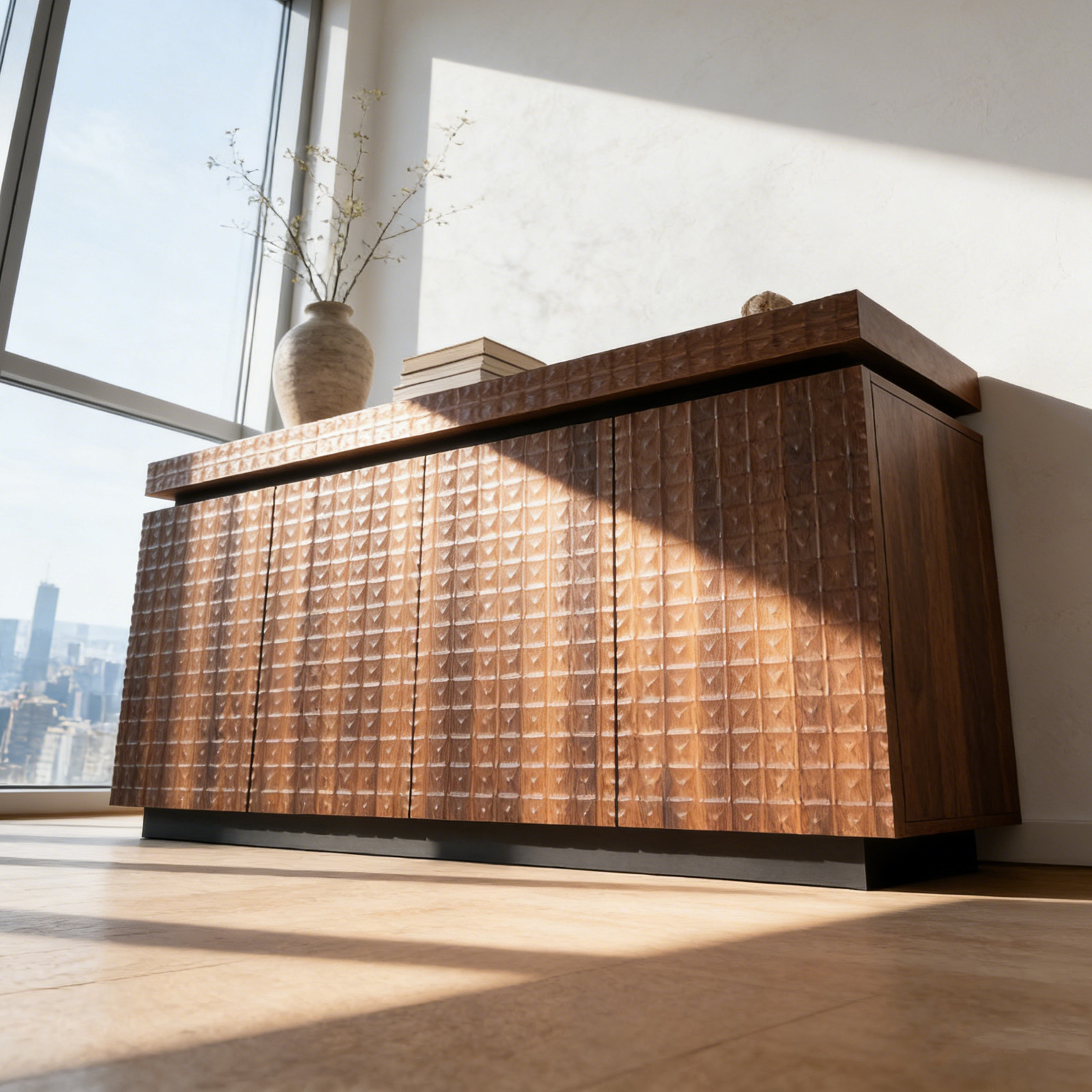 Mid Century Modern Wooden Buffet Sideboard Cabinet 4 Door Storage Console Table