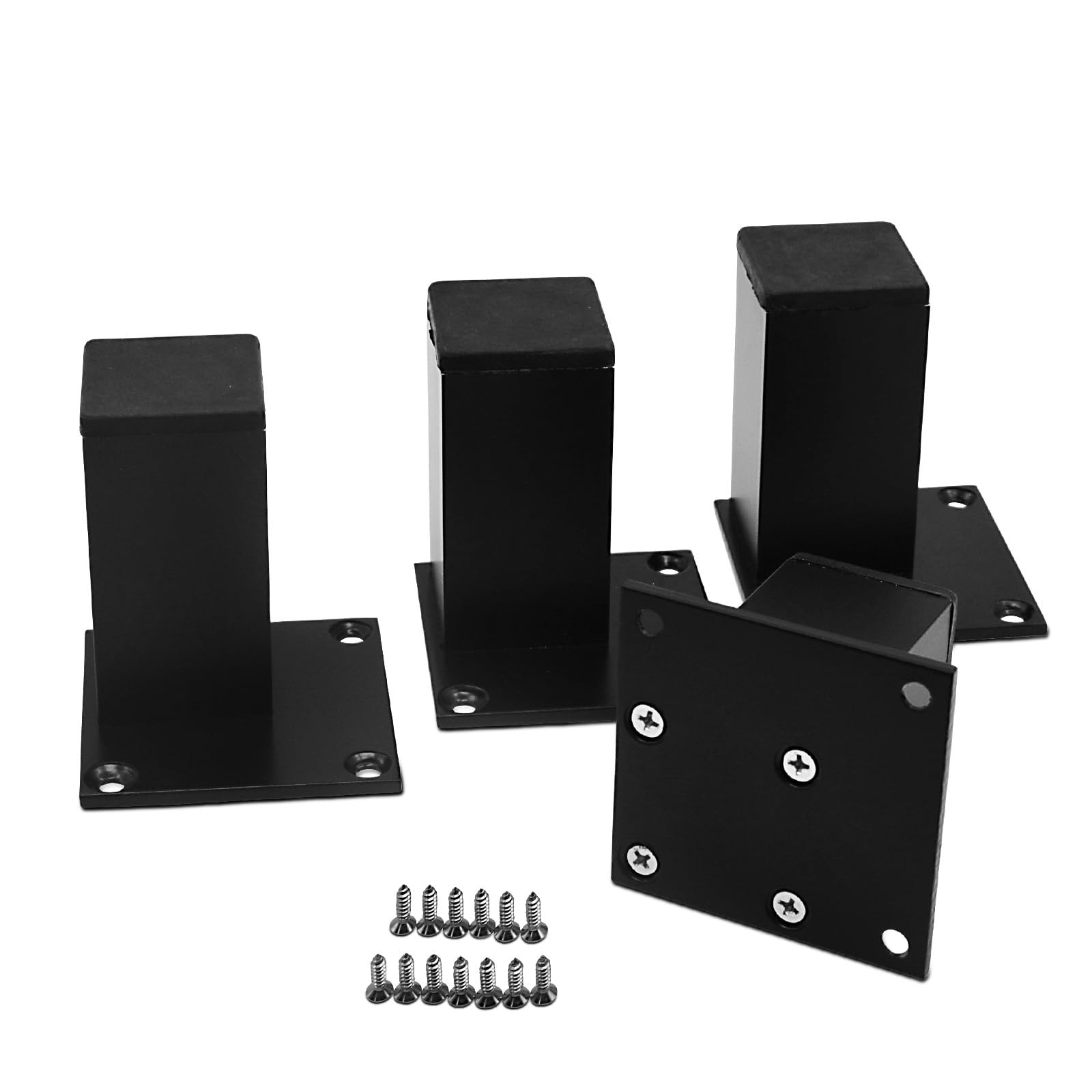 4 PCS 3 Inch Metal Furniture Legs Square Cabinet Support Foot Sofa Black