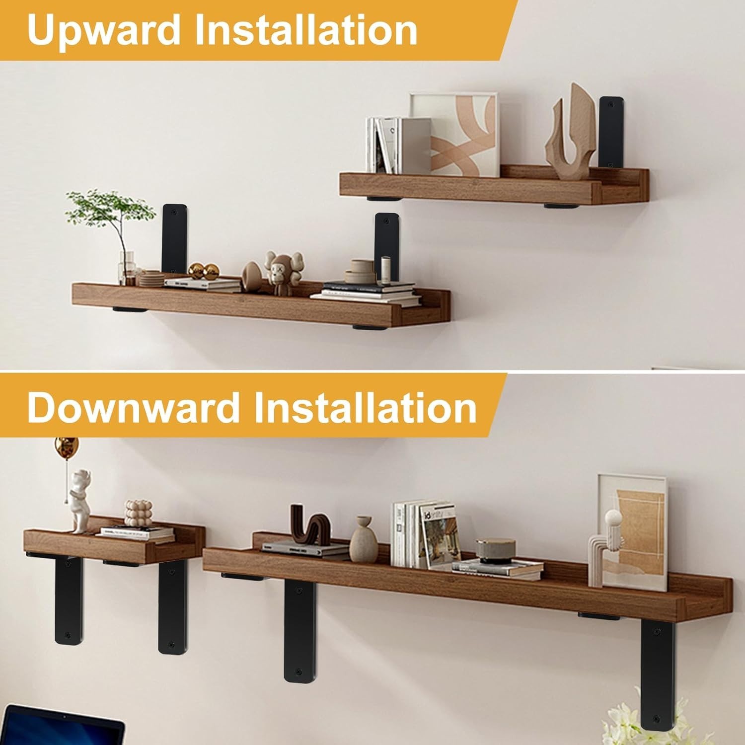 Versatile Floating Shelf Supports – 12″x8″ Black 8 Pack for Maximum Space Usage