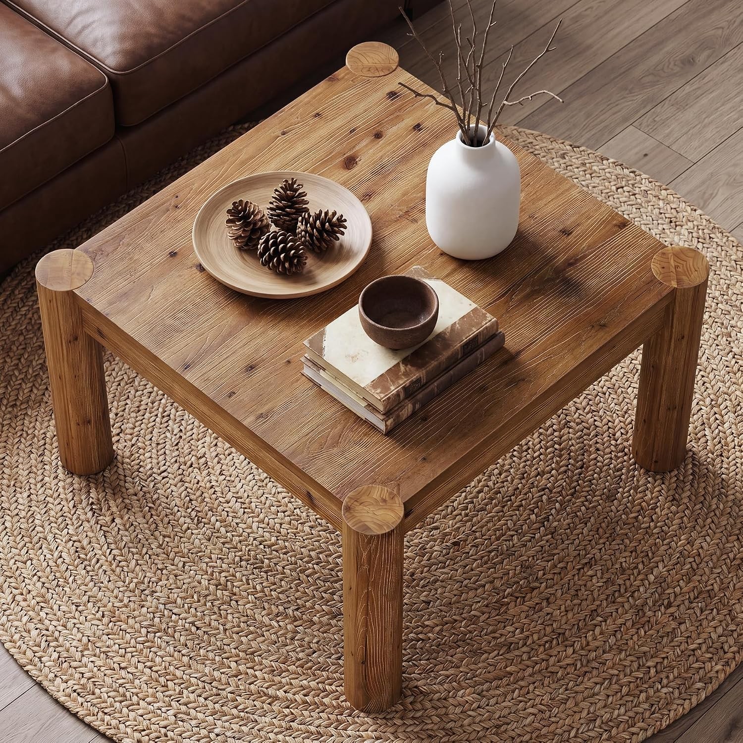 31.5″ Square Coffee Table Modern Solid Wood Accent Center Table for Living Room