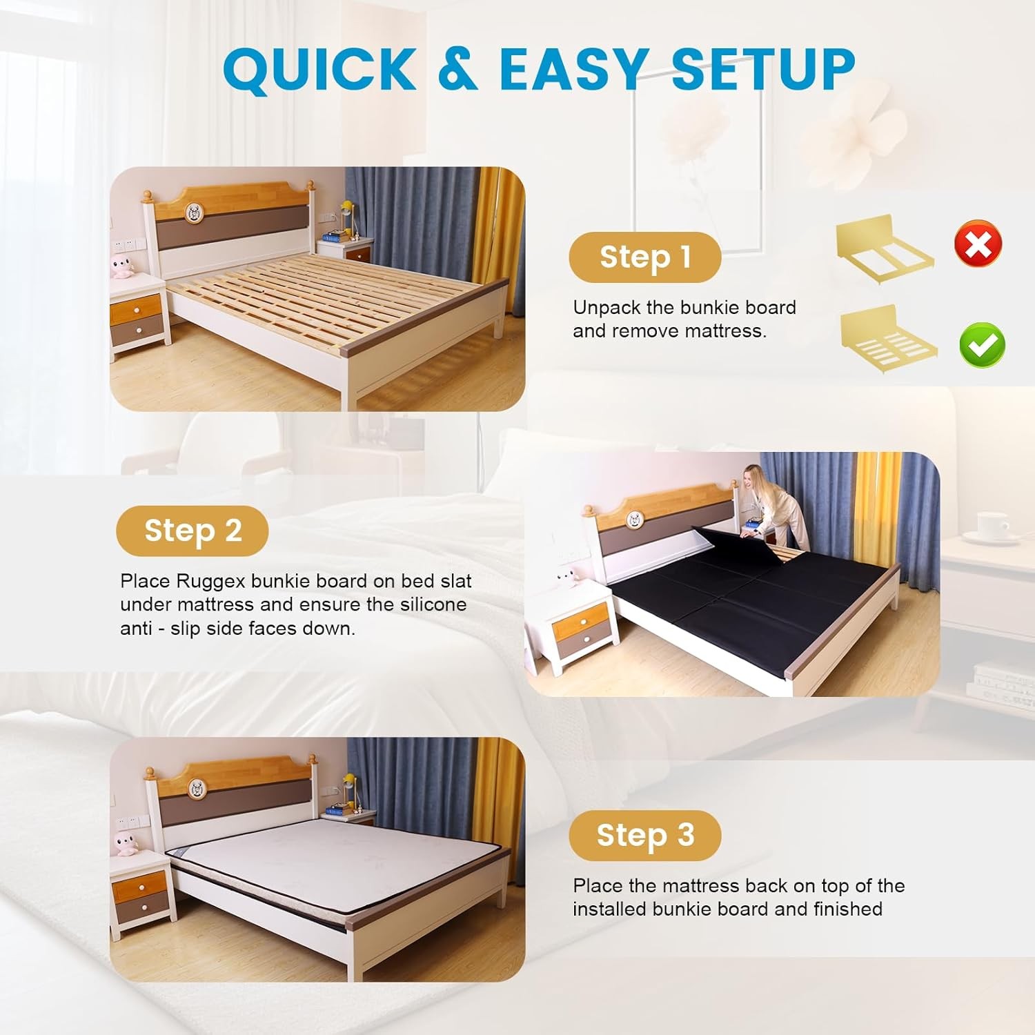Bunkie Board Queen (60×80) 10mm H-Strength Rib Bed Boards for Under Mattress,