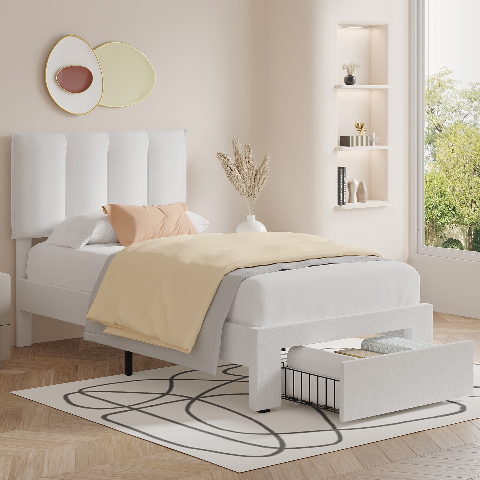 VECELO Twin Full Queen Bed Frame Platform with Upholstered Headboard Wooden Slat