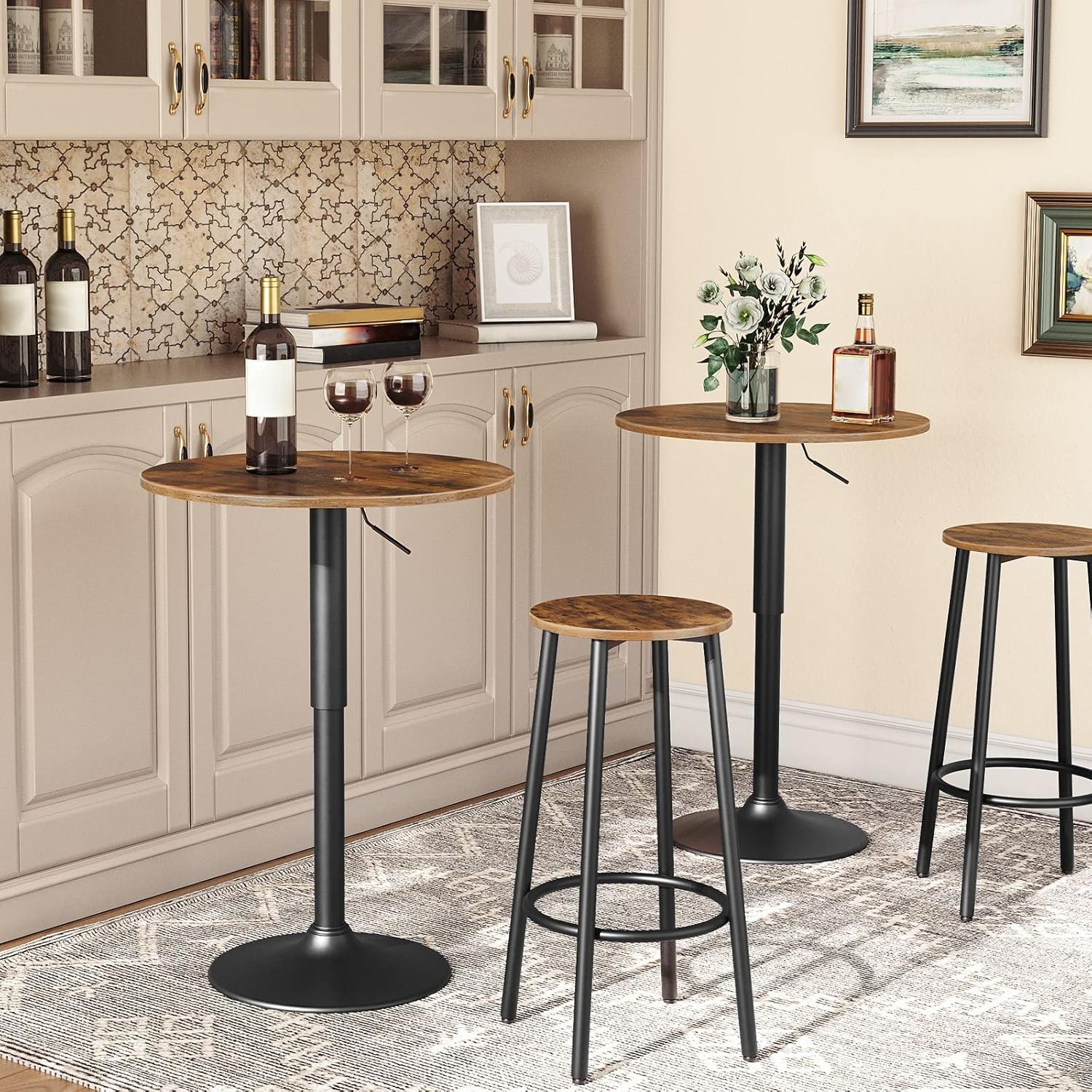 Bar Table Height-Adjustable Round Pub Table 27-35.4 Inches W/ Sturdy Base Modern