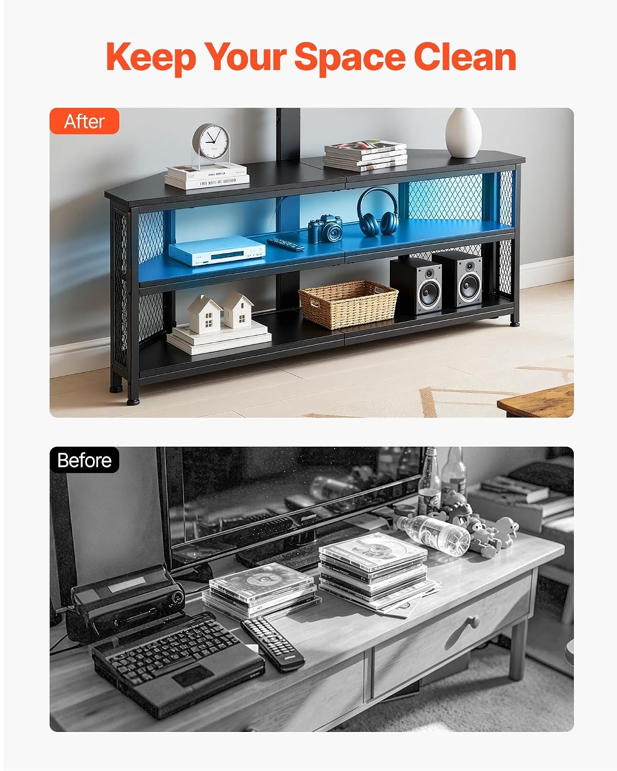 45 Inch Corner TV Stand with Mount and Outlet, TV Console for 40 45 Inch TVs