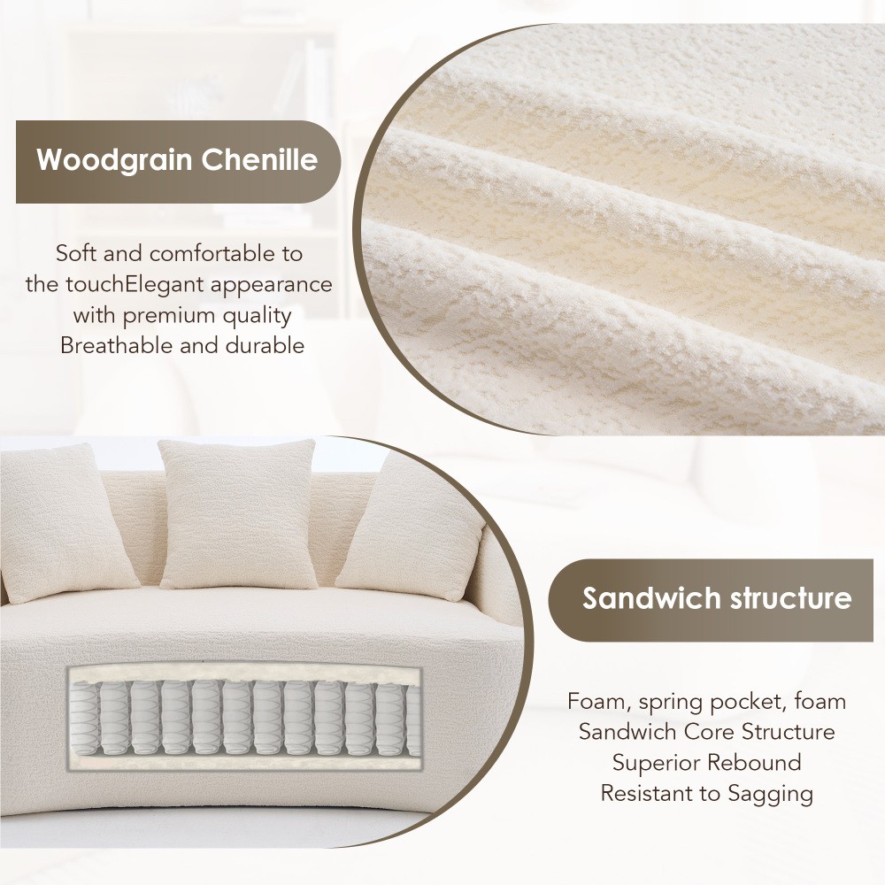 110″ Curved Sofa Sleeper Sectional, Chenille Pillow Back, No Assembly Req
