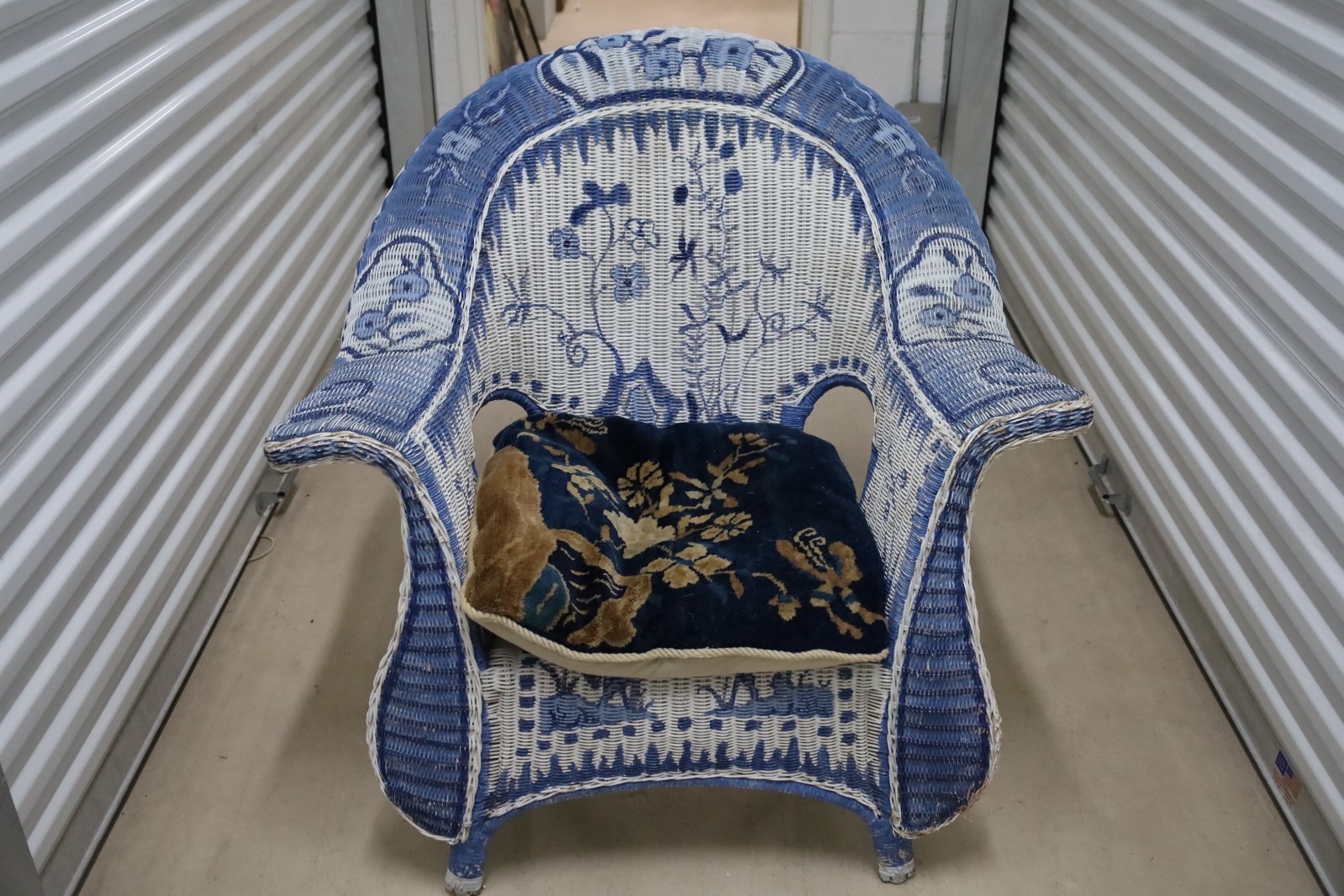 Dan Poole Blue & White Painted Wisteria Wicker Chair