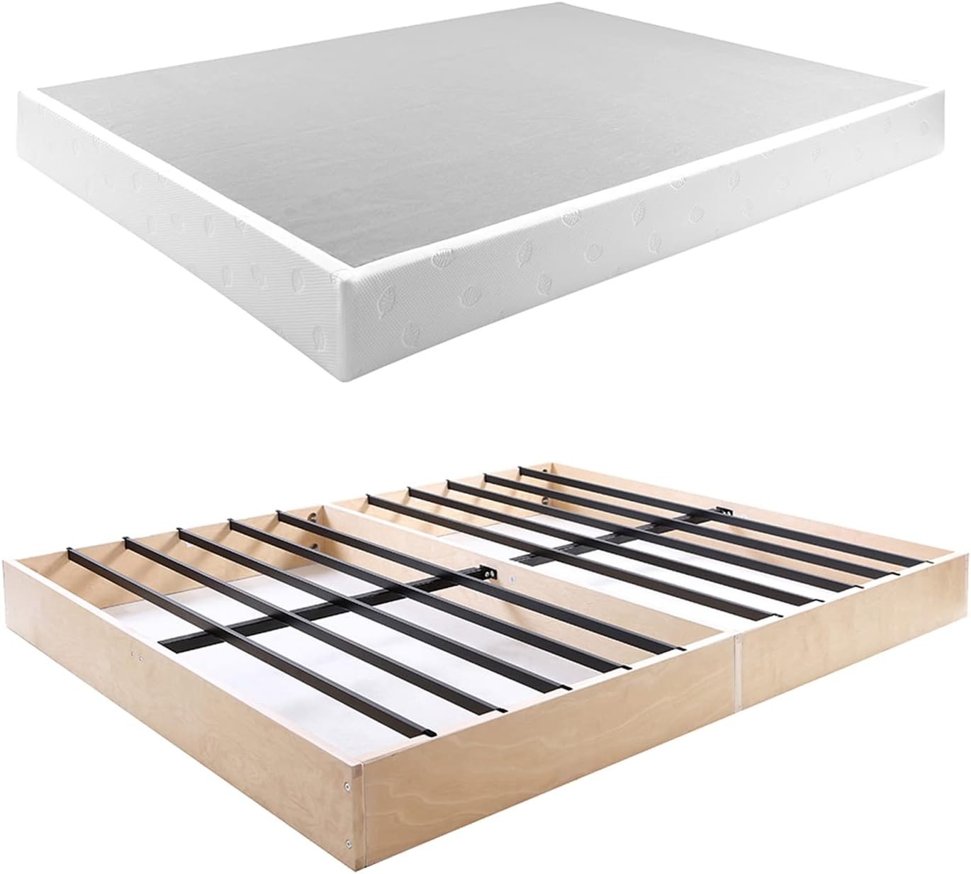 Queen 5 Inch Metal+Wood Box Spring, Mattress Foundation with Fabric Cover, Easy
