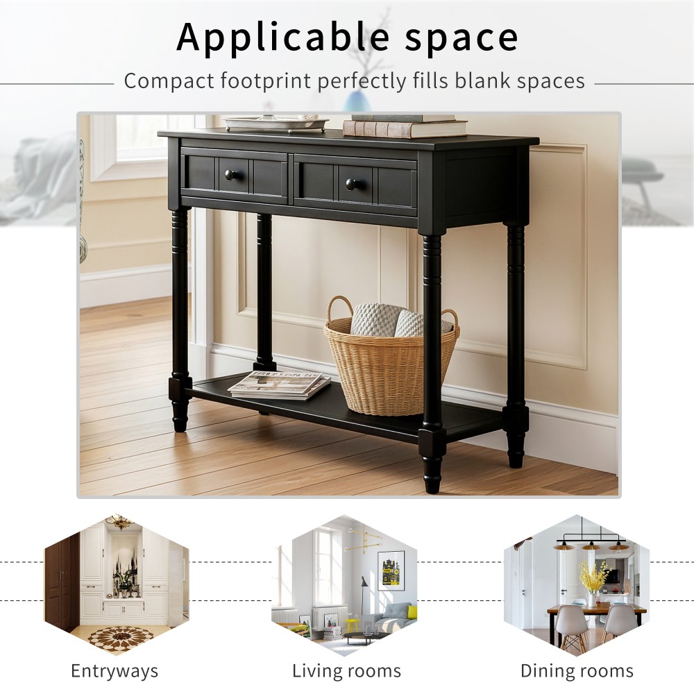 Side Table with Two Hidden Drawers and Bottom Shelf