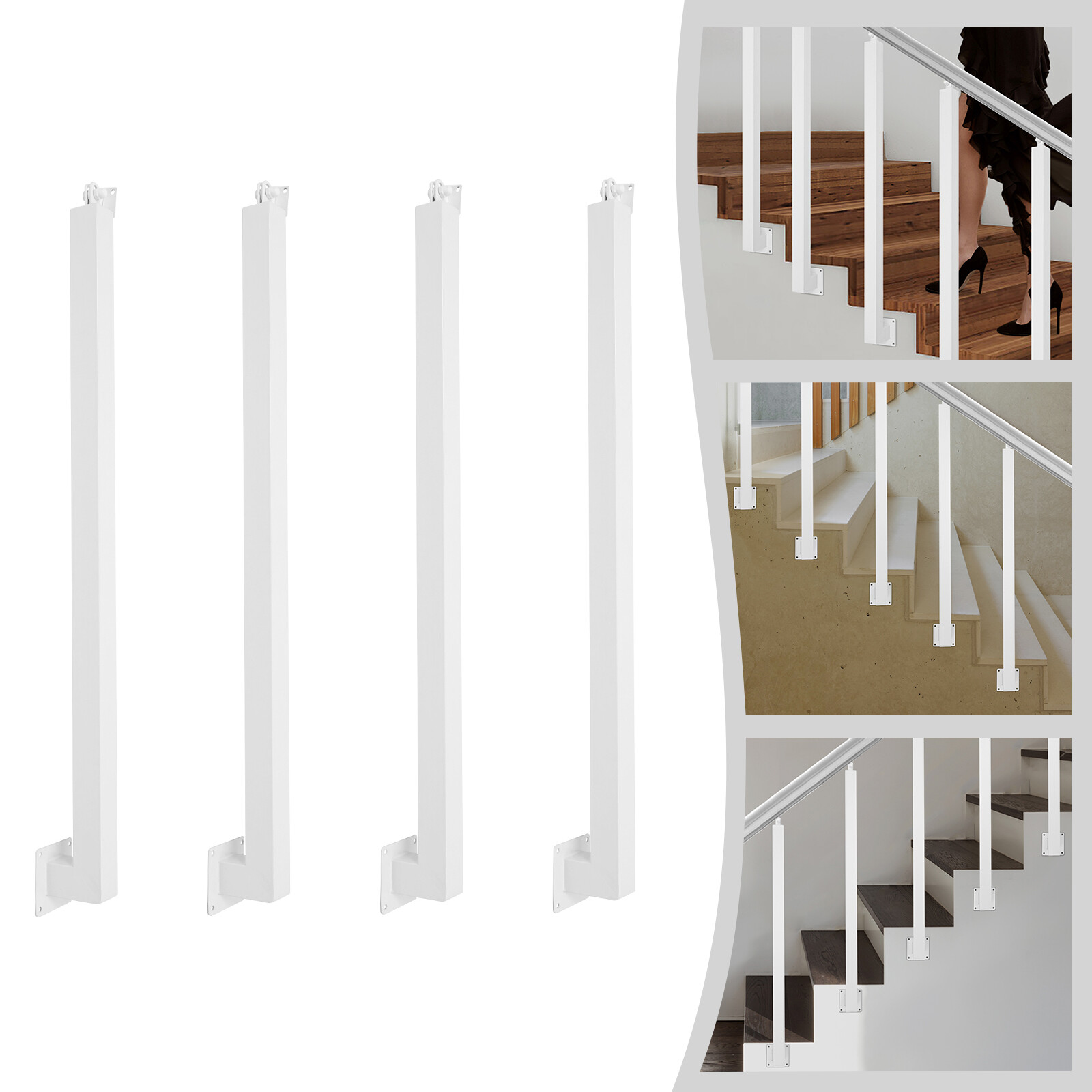 Square Stair Baluster Posts Metal Stair Post Decorative Railing For Stairs White