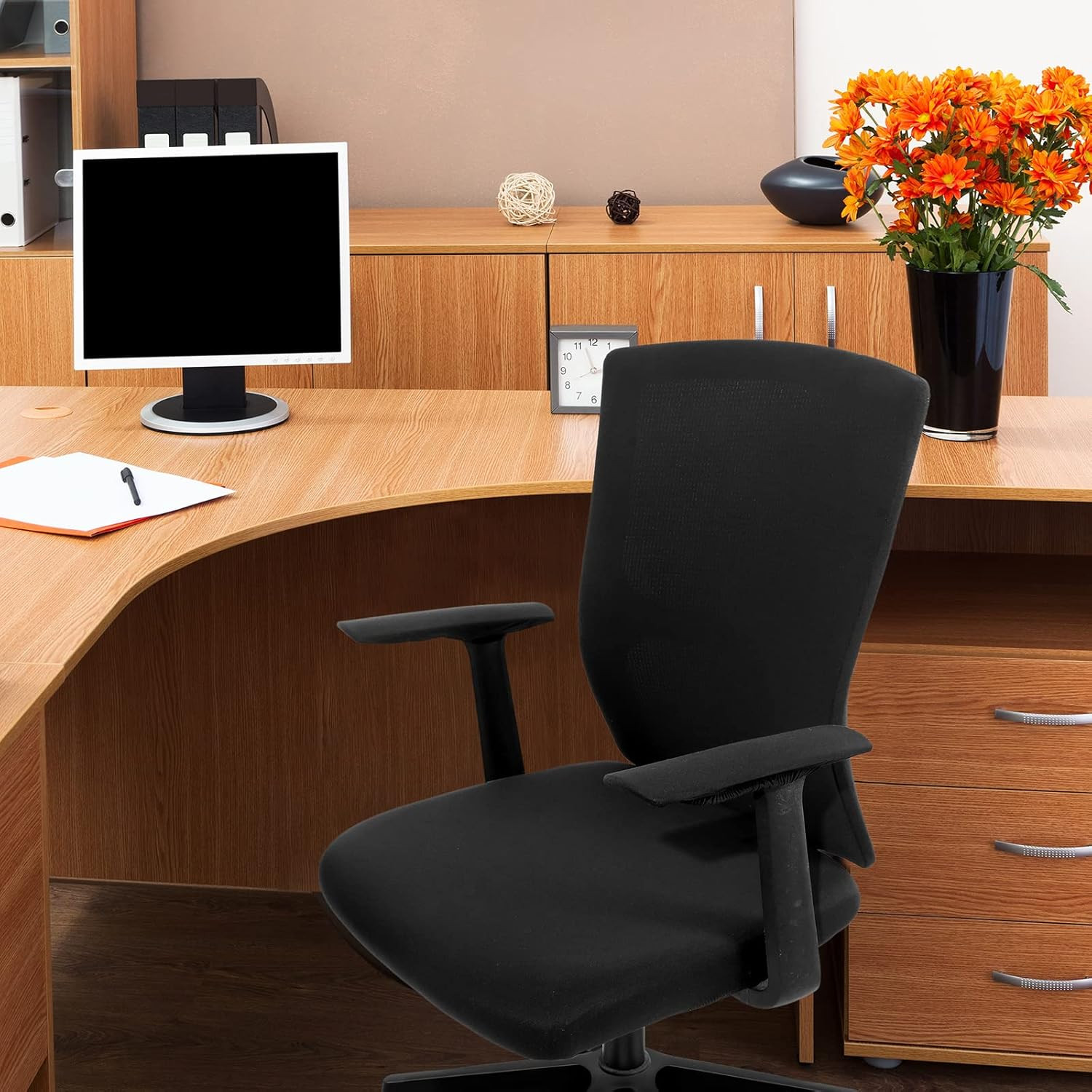 Computer Chair Cover Office Seat Cover with Armrest and Backrest, Stretchable De