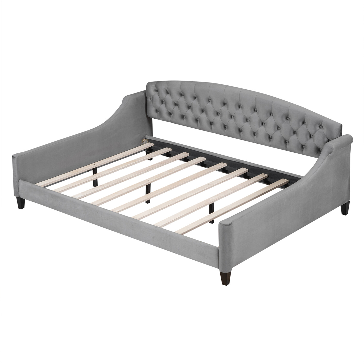 Full Size Daybed Bed Frame Sofa Bed Wooden Slat Support Bedroom Furniture Gray