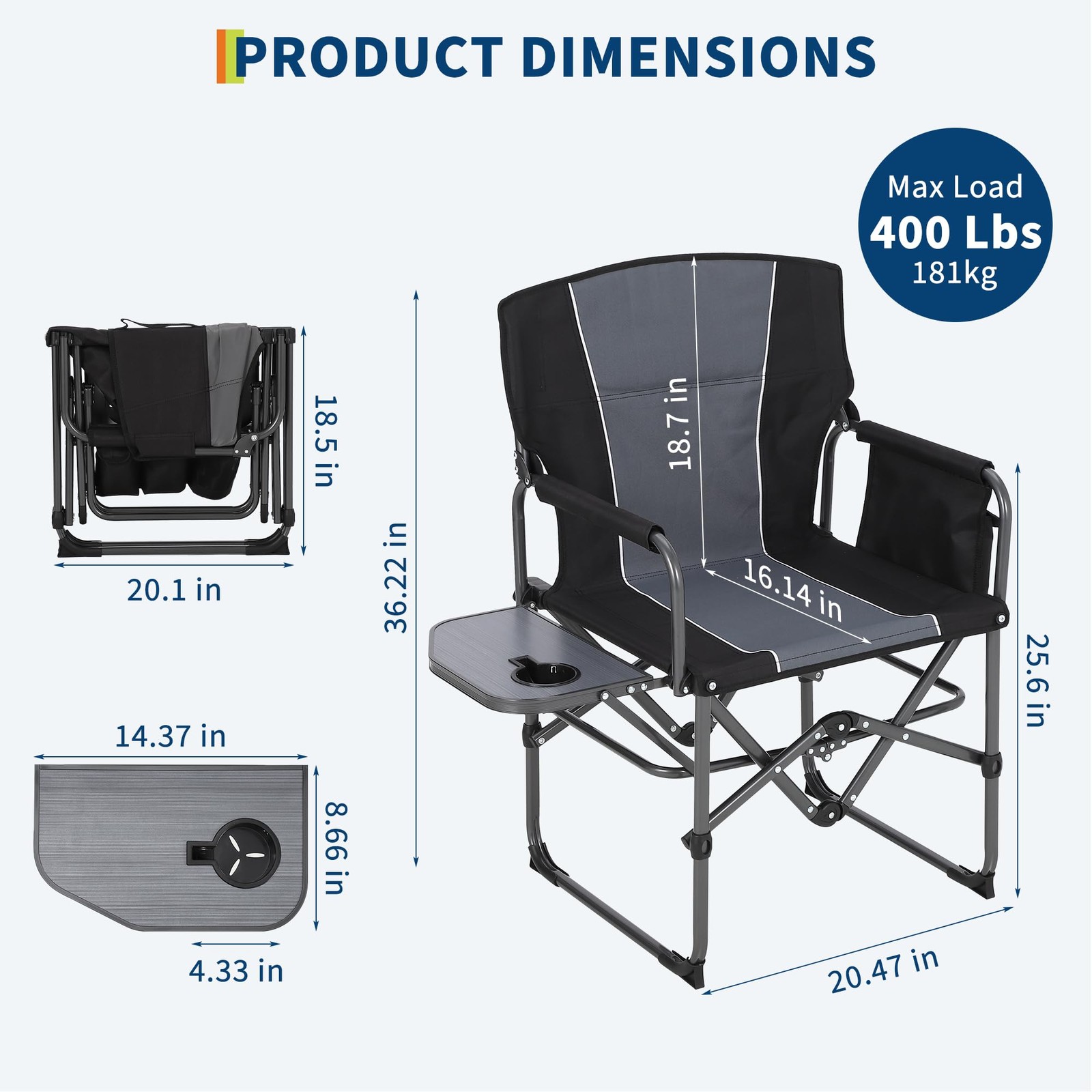 Folding Directors Chair ,Portable Camping Chair Outdoor Seat with Side Pocket