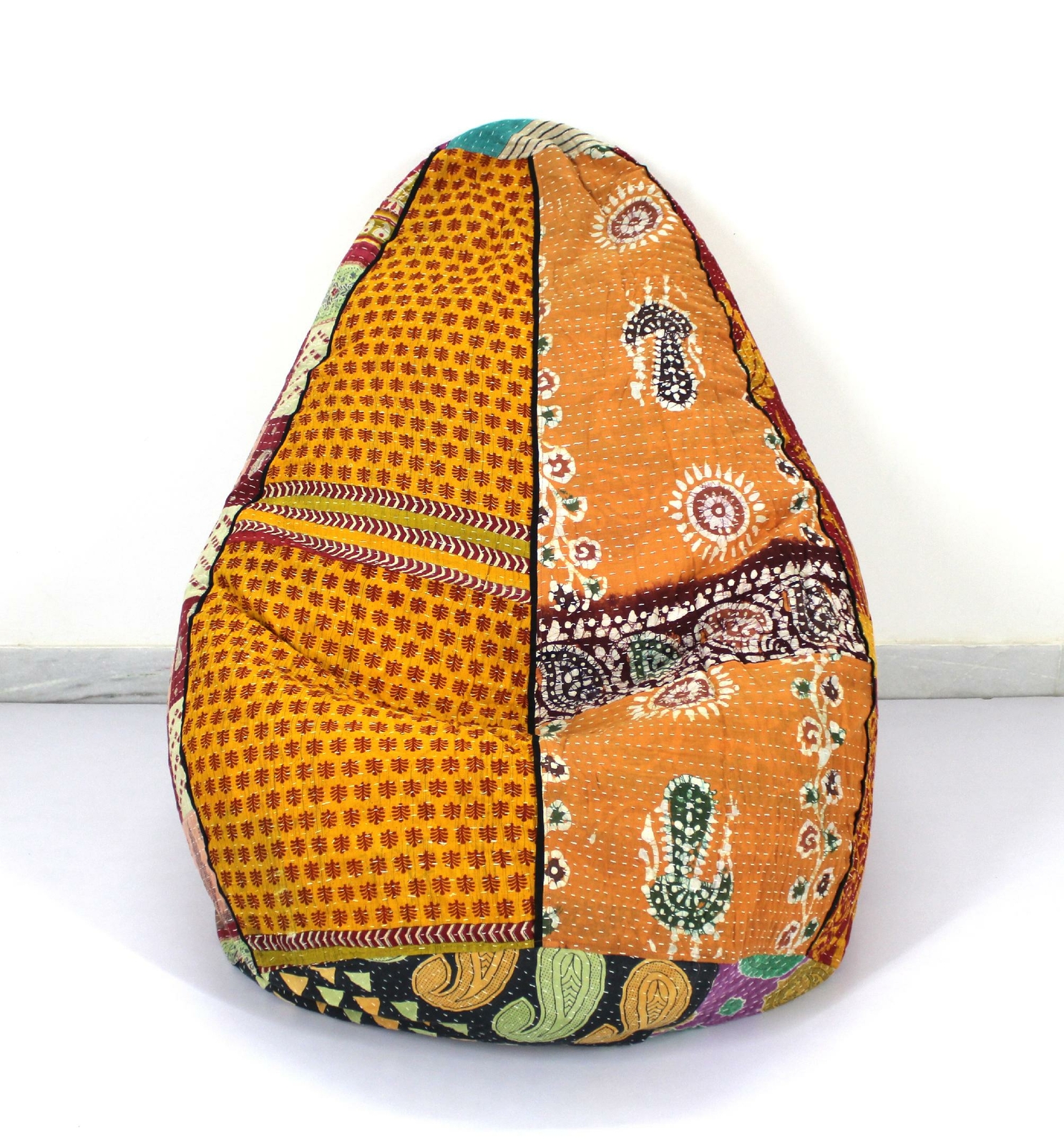 Handmade Franco Teodoro Cotton Kantha Bohemian Bean Bag Pouf Floor Pillow e