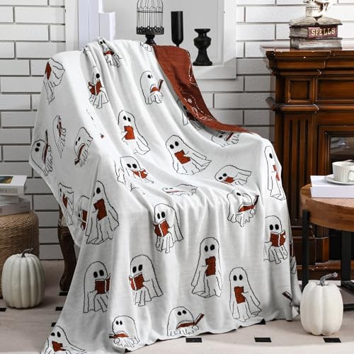 Valentine’s Day Halloween Reading Book Blanket 50 x 60 Inches Soft Knit Ghost