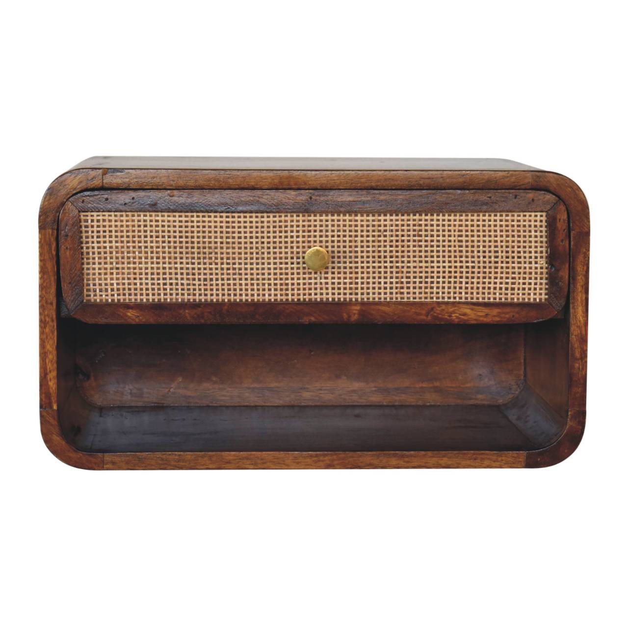 Solid Wood Chestnut Wall-Mounted Open Woven Bedside,Solid mango wood