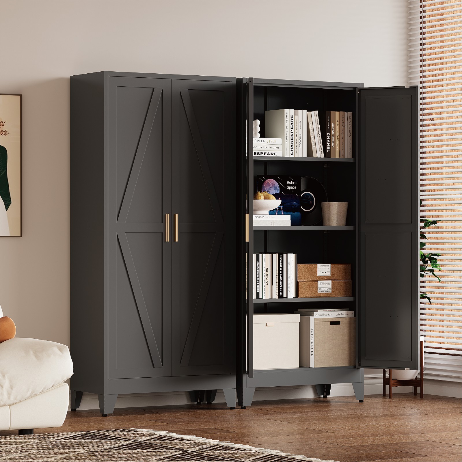 61″ Tall Metal Pantry Cabinet, Black Metal Pantry Storage Cabinet