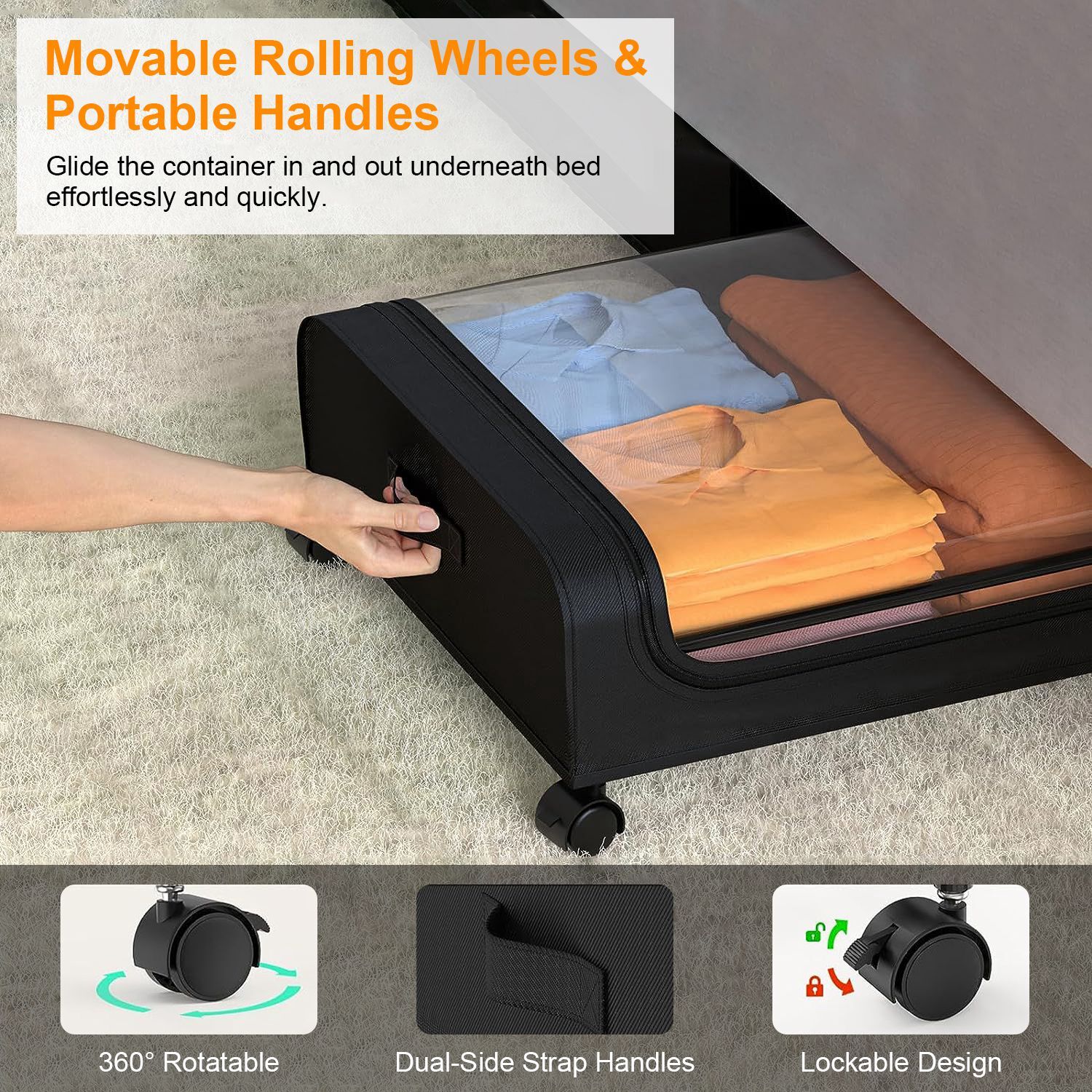 2Pack Under Bed Storage Large Underbed Clothes Shoes Organizer with Wheels & Lid