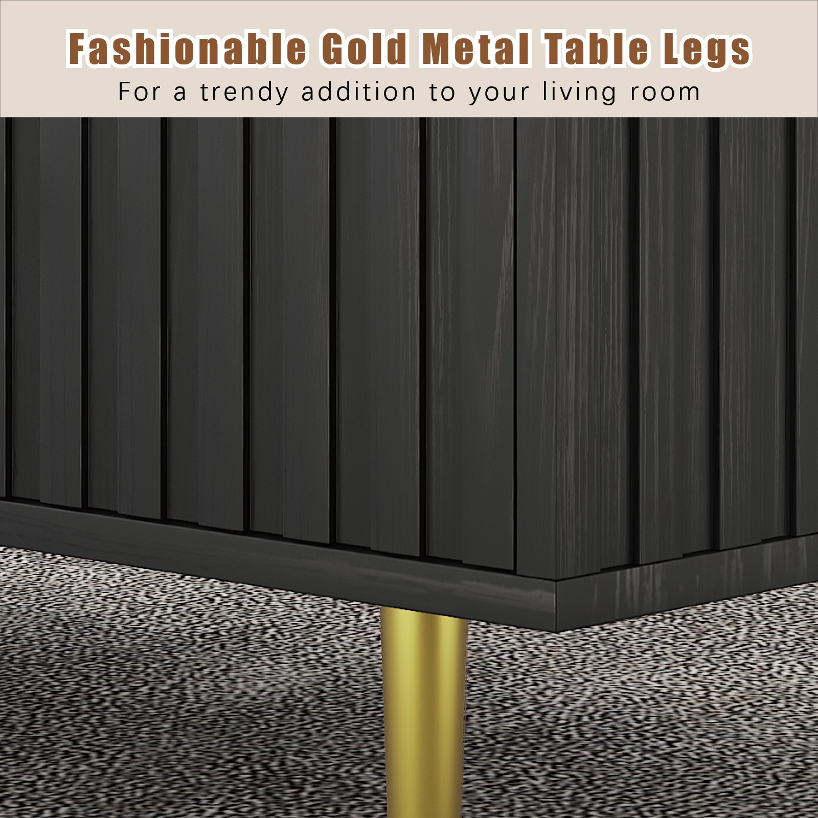 Rectangle Coffee Table for Living Room Wooden Fluted Table Accent Tea Table