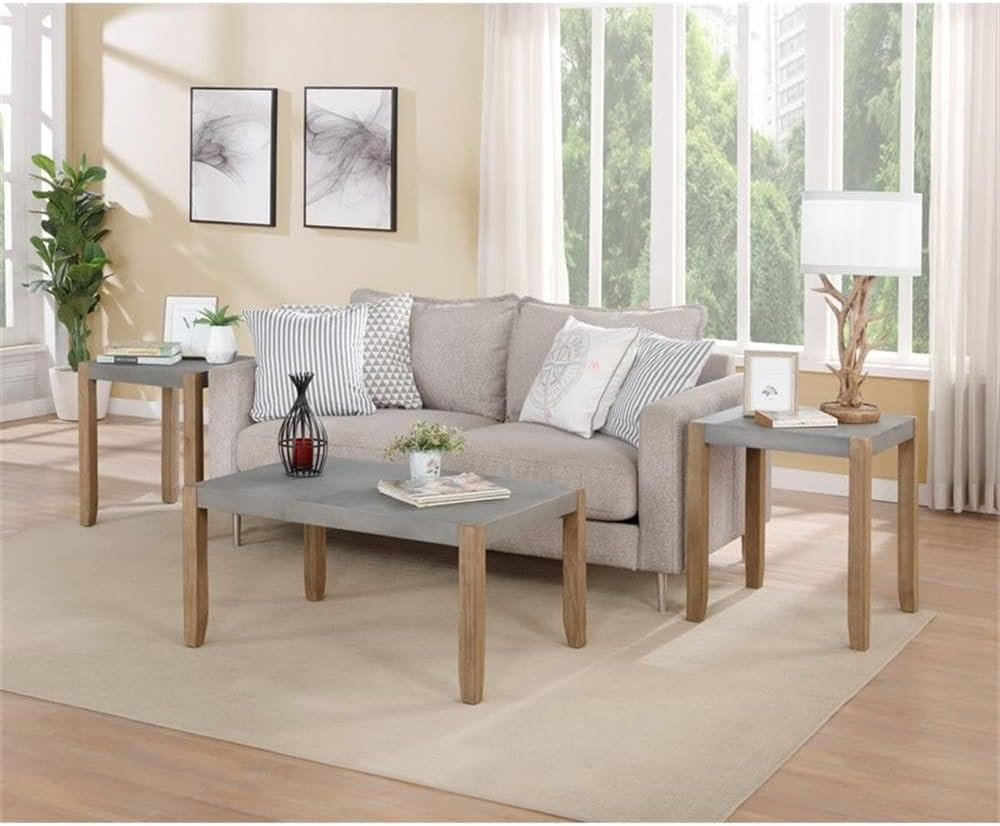 Rustic Industrial 36″ Coffee Table with Faux Concrete Top & Amber Wood Legs