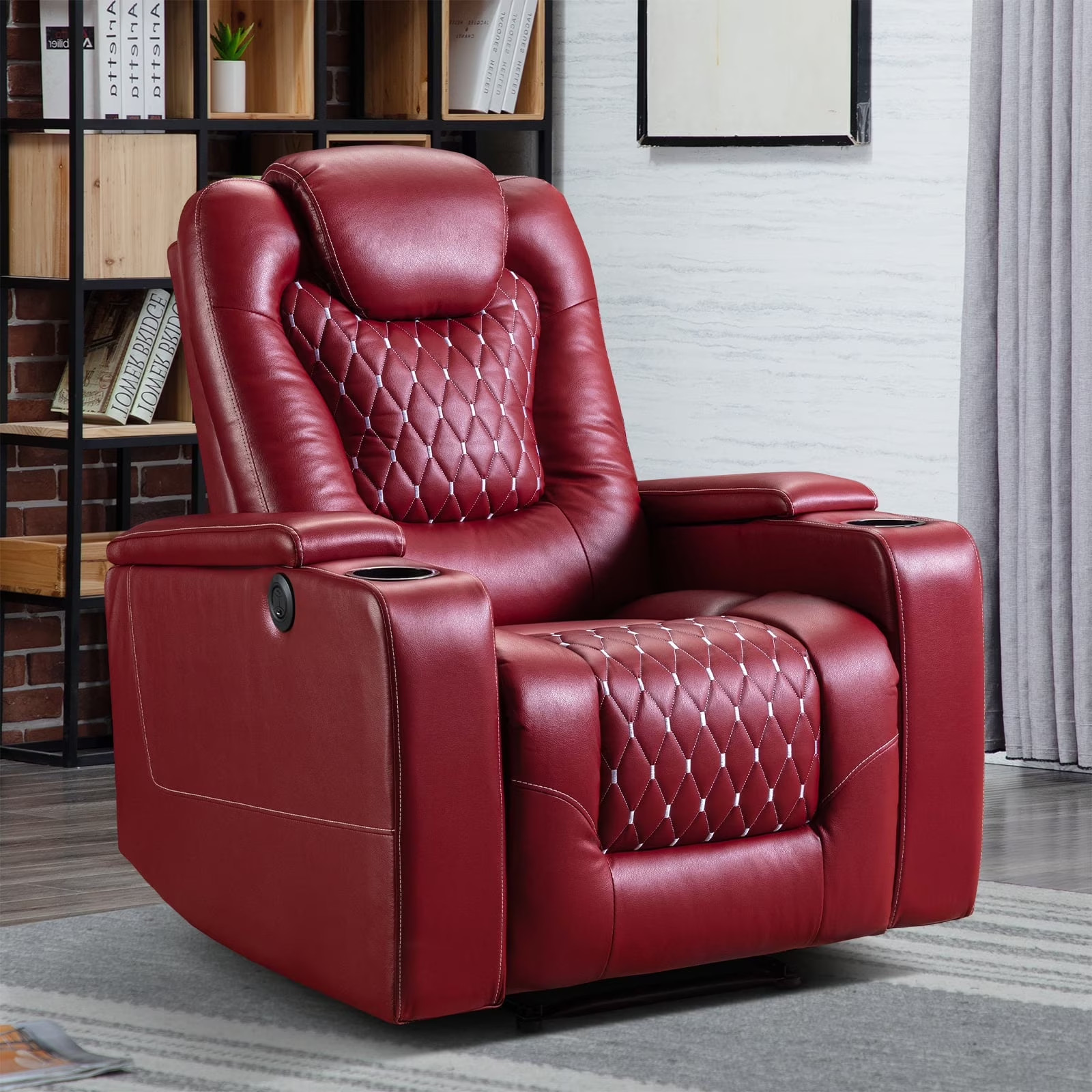 Canmov Electric Home Theater Seat,PU Leather Power Recliner Chair w/ Cup Holders