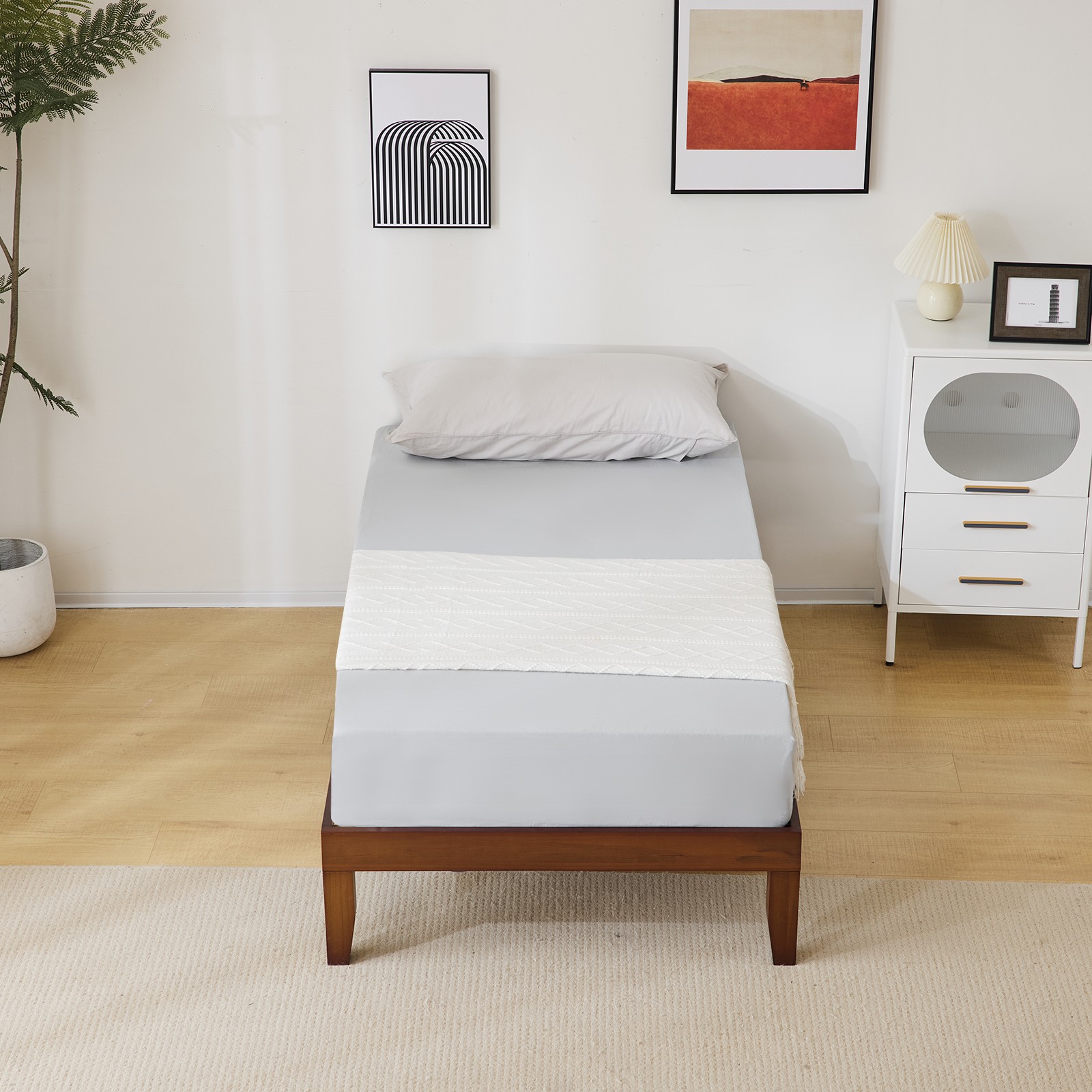 Basic bed frame, painted pine wood, brown, twin size, 189*96.5*30.5cm,wooden bed