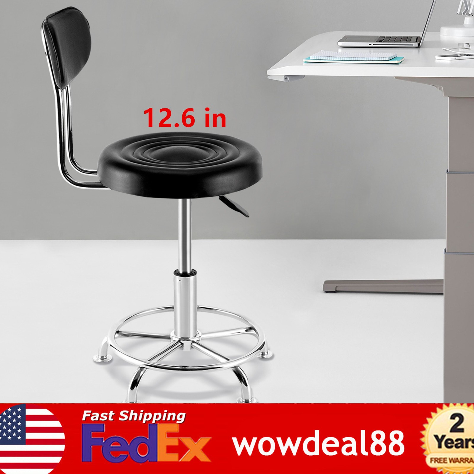 Work Shop Stool Bench Hydraulic Chair Bar Garage Adjustable Height+Back+Footrest