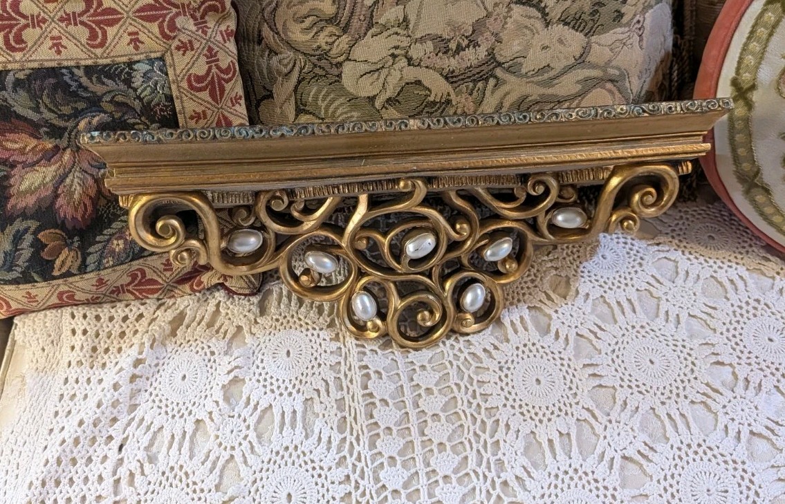 Vintage Gold with white pearls Shelf Syroco Hollywood Regency