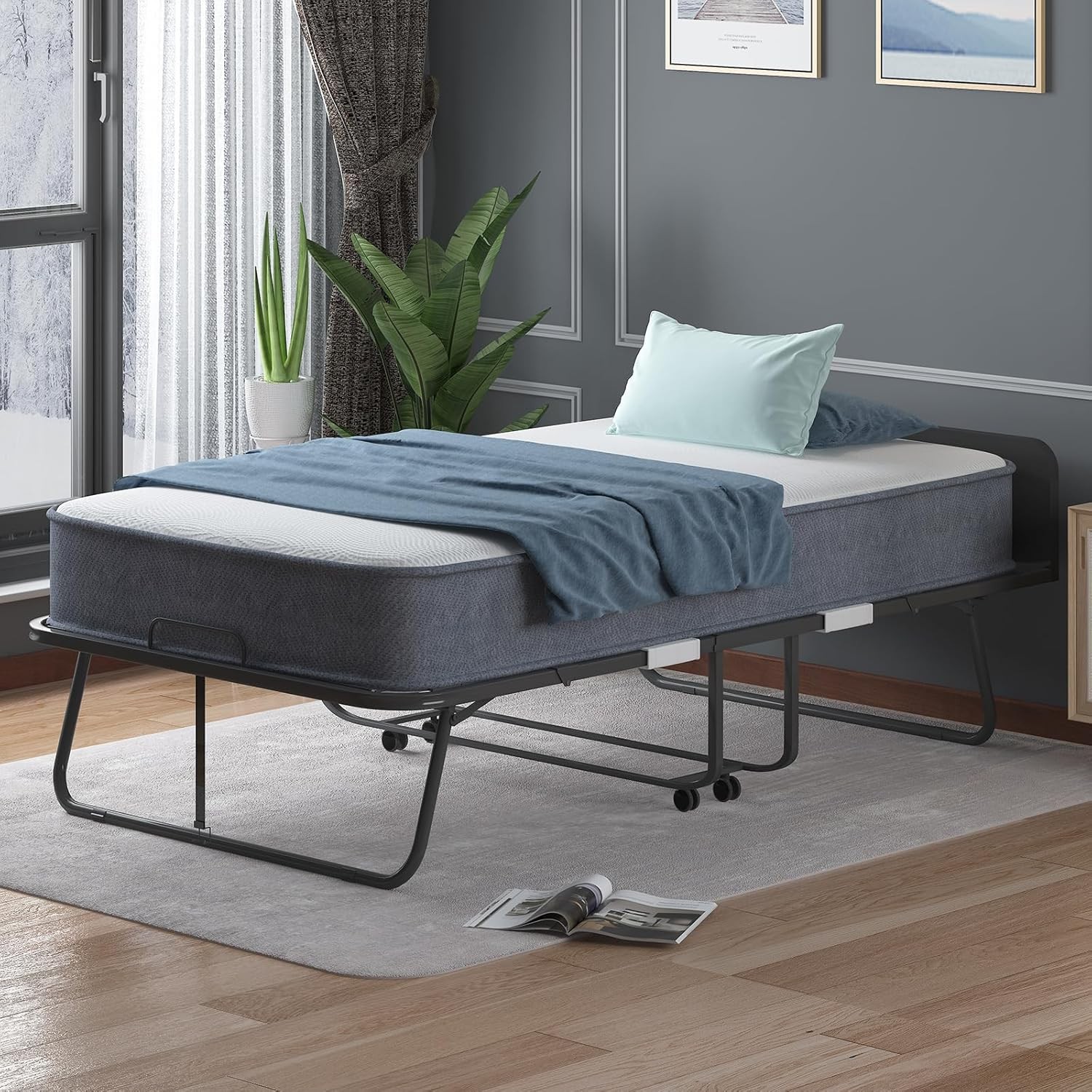 Folding Bed with Mattress 75″ x 46″ Rollaway Bed for Adults 5 inch Thick Memory