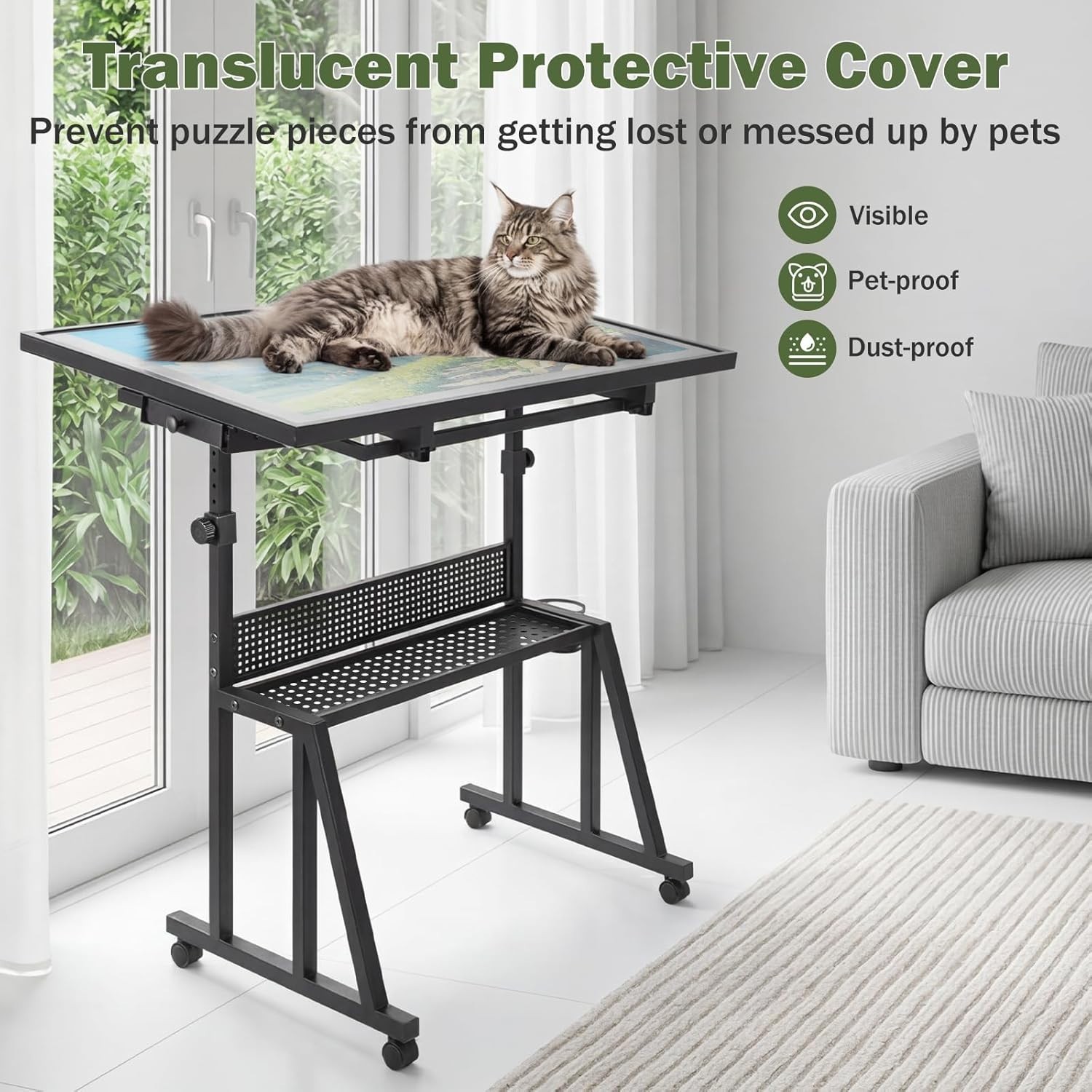 1500 Piece Adjustable Height Tilt Jigsaw Puzzle Table w/ Wheels Sorting Trays